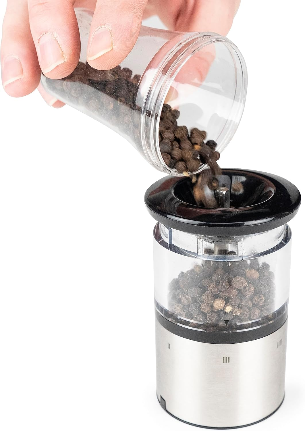 Peugeot Elis Sense Duo Electric Pepper and Salt Mill with Alpha Tray, Brushed Nickel, Large, 2/27162 image number 4