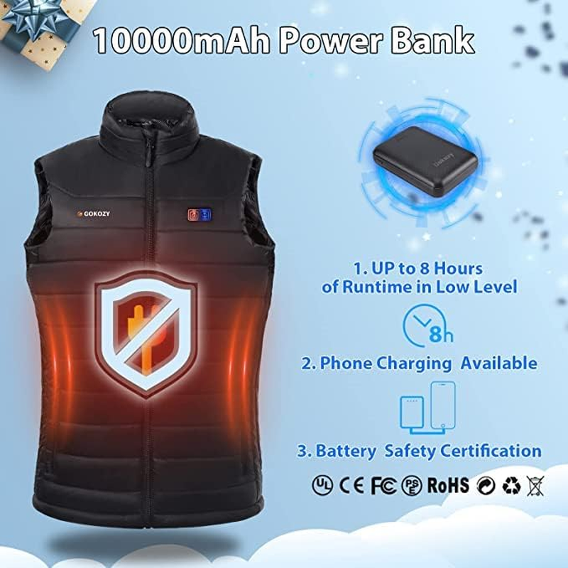 Gokozy Heated Vest for Men and Women with 10000Mah Battery Pack, Lightweight Heated Jacket,Electric Heated Motorcycle Vest image number 4
