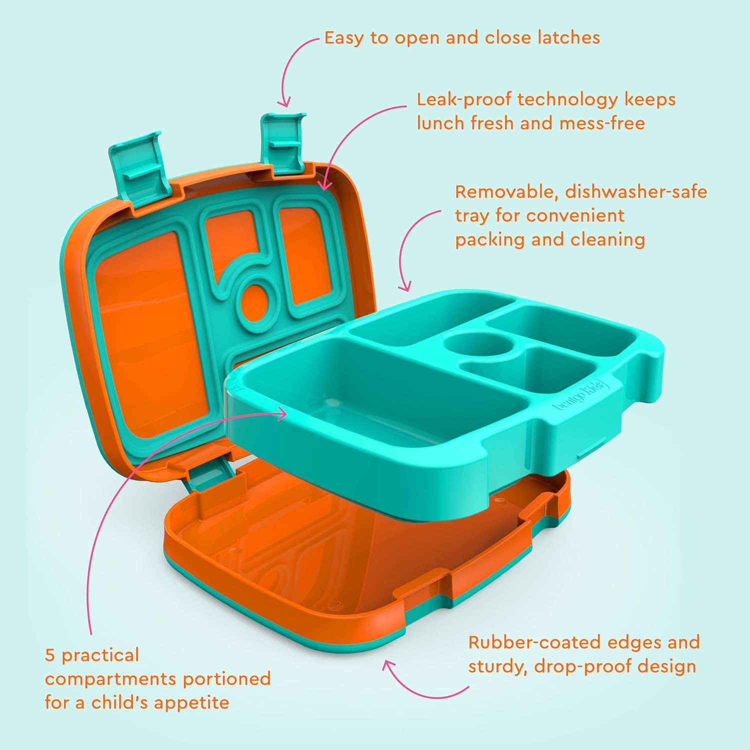 (Orange) - Bentgo Kids Brights - Leak-Proof, 5-Compartment Bento-Style Kids Lunch Box - Ideal Portion Sizes for Ages 3 to 7 - Bpa-Free and Food-Safe Materials (Orange) image number 6