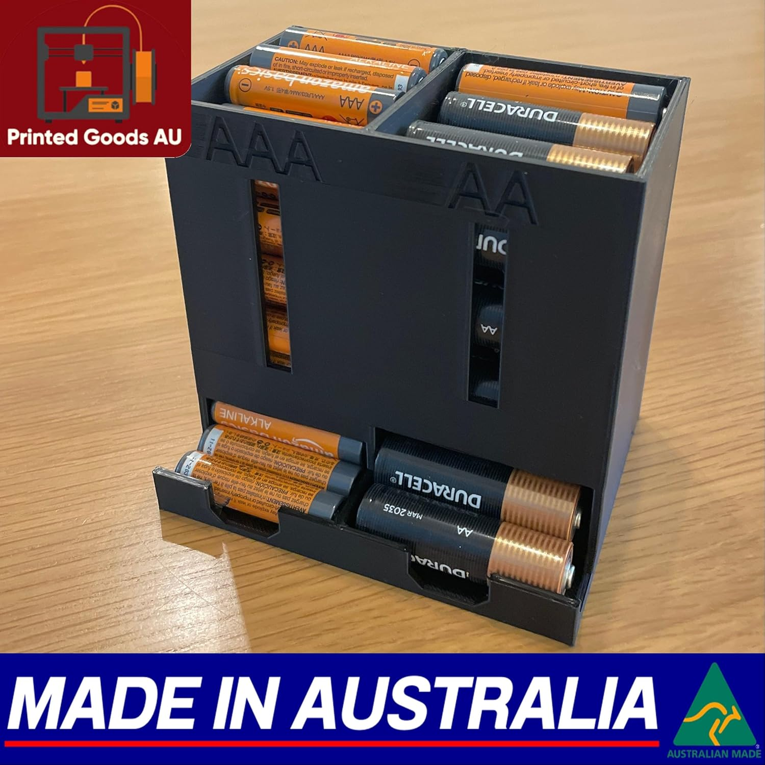 Dual Battery Dispenser AAA and AA Desktop Holder Organiser Storage Box - Australian Made image number 2