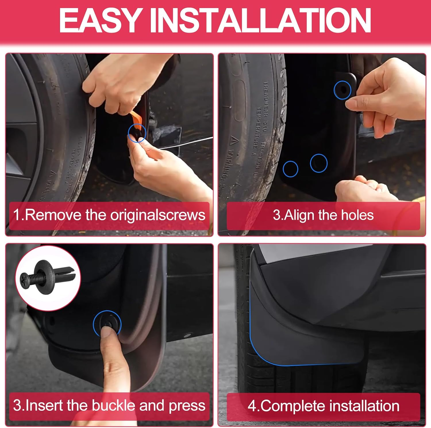 4Pcs Mud Flaps Set for Tesla Model 3 Highland 2024 2025, Splash Guards Mudguard Fender for Model 3 Highland, No Drilling Required Car Fender Kits, Mudflaps Exterior Accessories image number 5