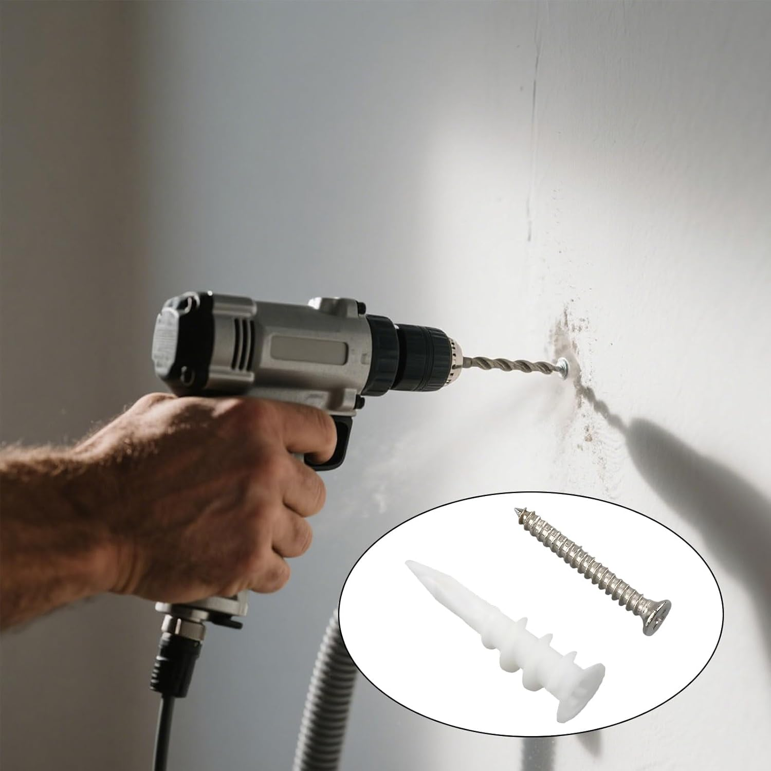 100 Pcs Drywall Anchor, Gypsum Board Wall Anchors and Screws, Threaded Plastic Gypsum Board Anchor Bolt Kit, Hardware Accessories Expansion Plug Rubber Particles, Suitable for Gypsum Board image number 5