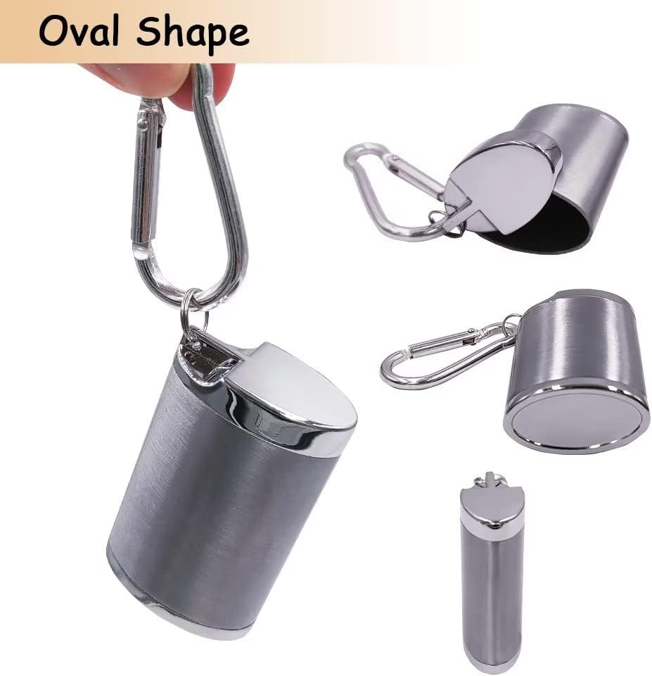 Hourwof Metal Portable Ashtray with Lid,Outdoor Pocket Ashtray for Cigarettes,Travel Ash Trays with Keychain,Oval Silver