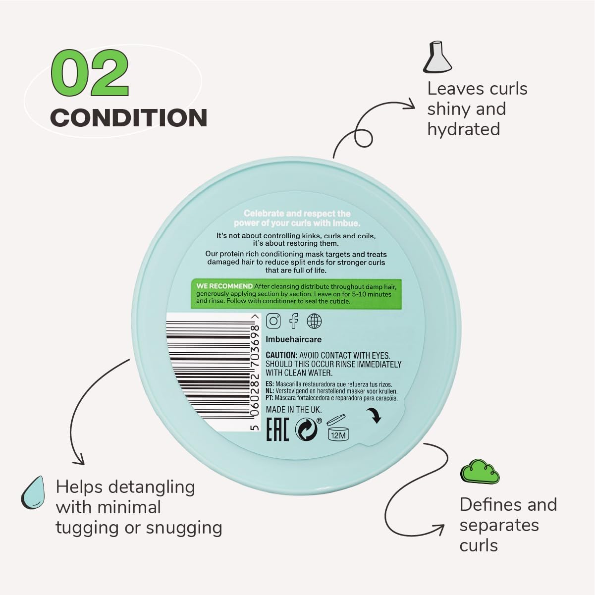 Imbue Curl Restoring Intensive Curl Mask - Vegan and 'Curly Girl' Method Friendly, Pink, 300 Ml image number 6