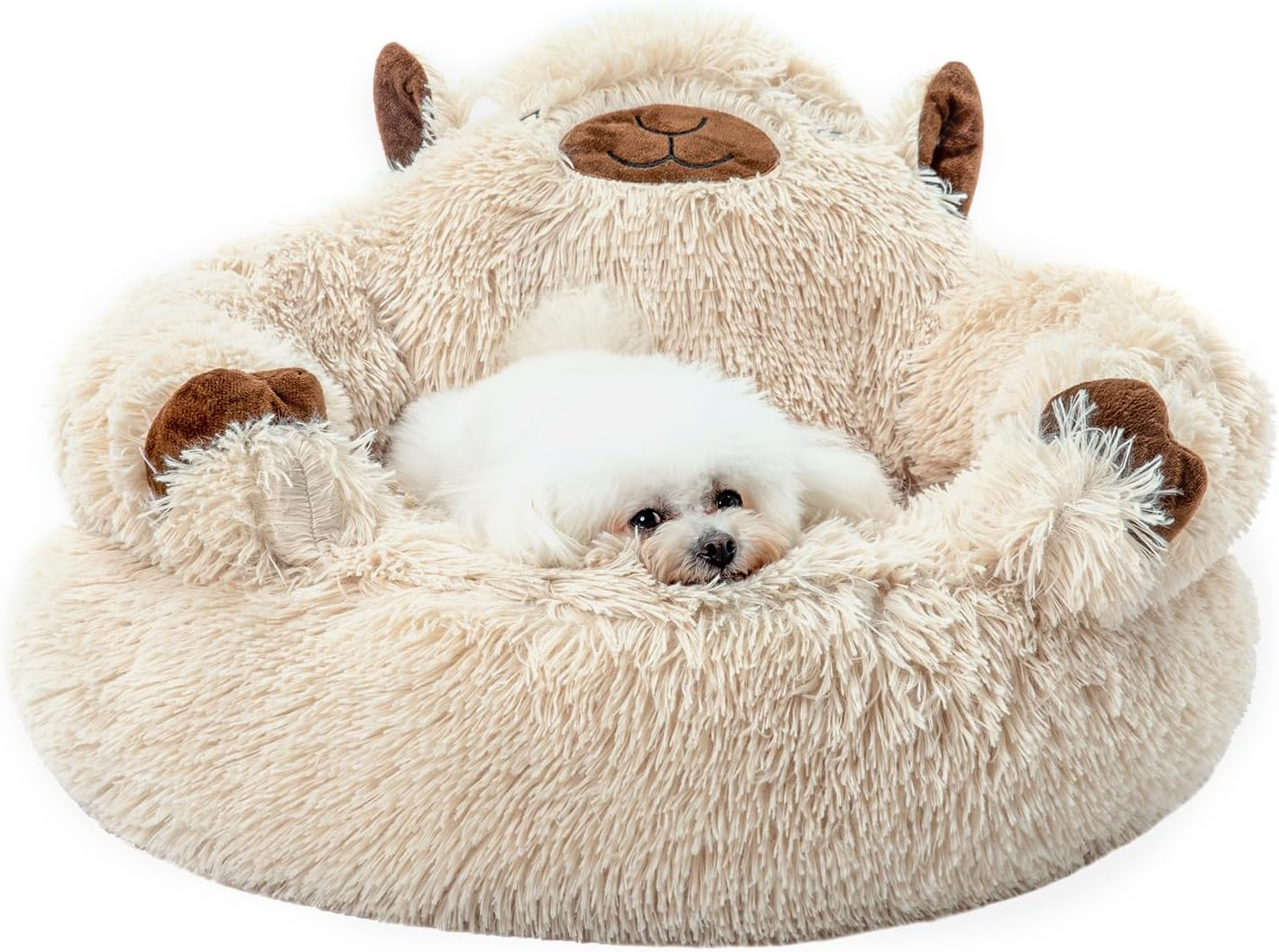 Jiupety Calming Dog and Cat Bed Cute, Cozy Donut Dog Beds, Cute Small Dog Bed, anti Anxiety round Dog Bed M(24"X24"X14") Size for Pets up to 17 Lb, Camel. image number 3