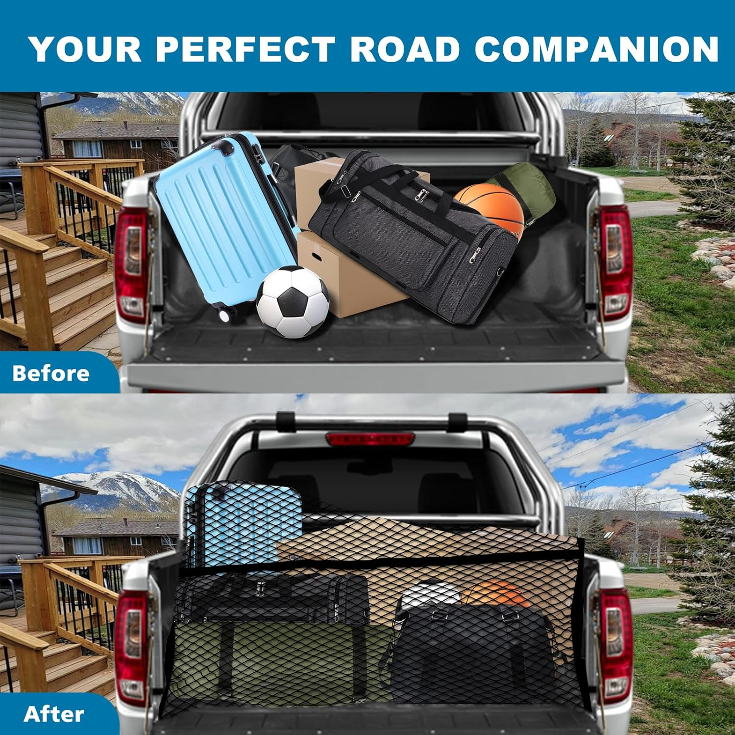 Juyverq Cargo Net for Pickup Truck Bed, Highly Elastic Truck Bed Cargo Net, 4' X 4' Stretchable to 8' X 8', Truck Bed Cargo Mesh Organizer, for Daily Light Loads of Trucks image number 3