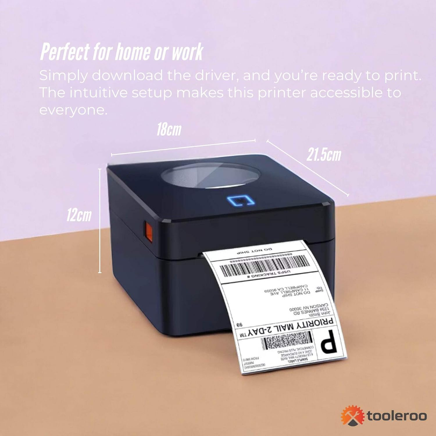 Tooleroo Bluetooth Thermal Label Printer - USB POS Receipt Shipping Printing image number 1