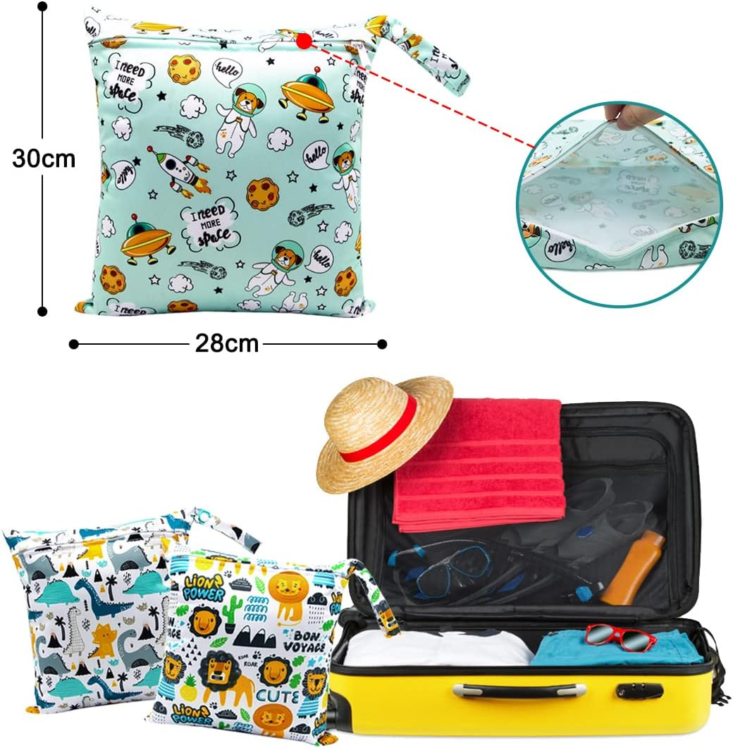 Wet Bag, Wet Bag, Pack of 3 Nappy Bag, Changing Bag, Wet Bags, Reusable Organiser Bag, Washable with Zip for Baby, Toddler, Travel, Gym image number 6