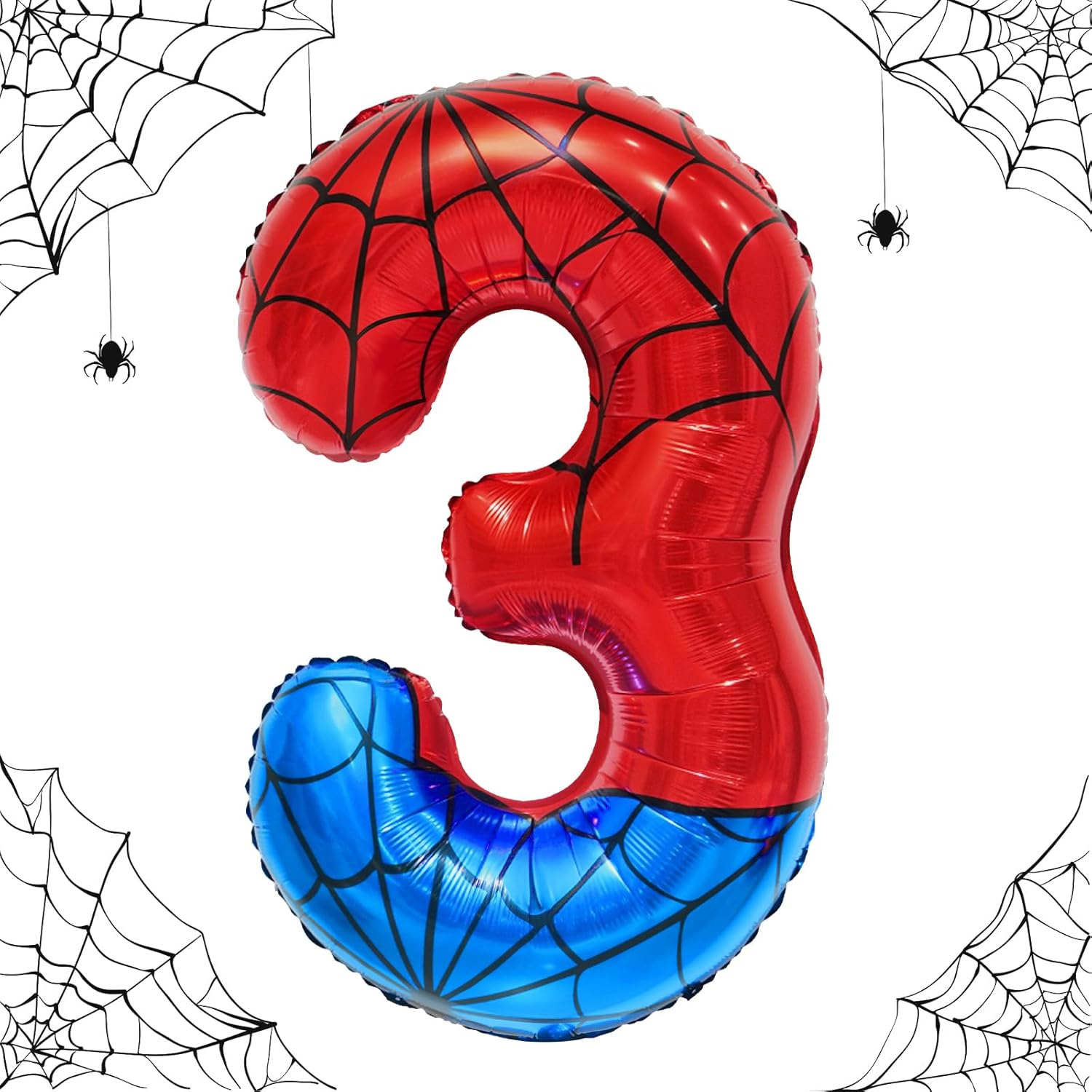Spider Web Number 3 Balloon Birthday Decoration, Superhero Themed 40In Giant Mylar Number Party Supplies - Assorted Bright Colors image number 7