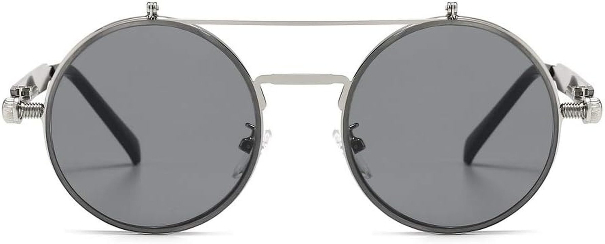 Vintage round Flip up Steampunk Sunglasses Retro Clamshell Punk Eyewear Metal Circle Glasses for Men Women image number 5