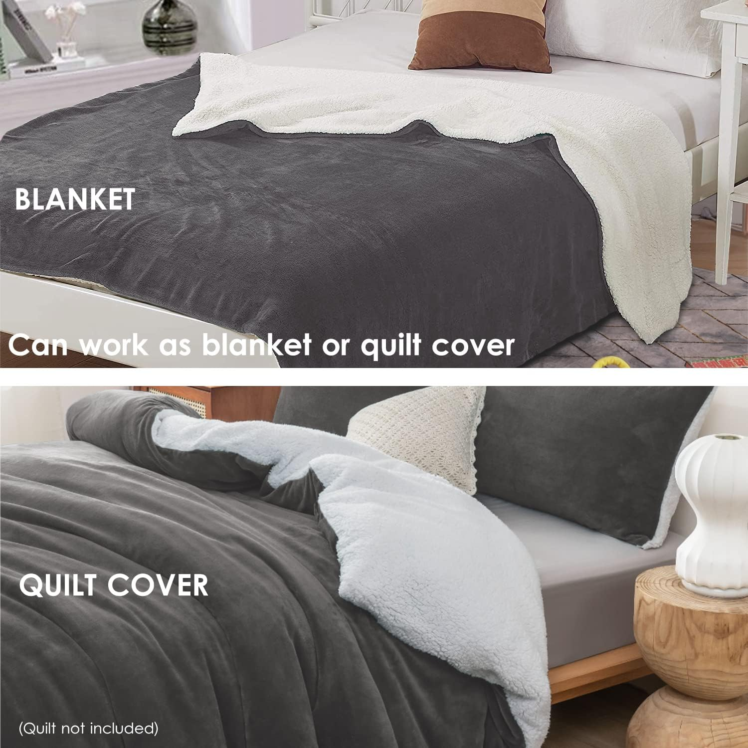 Super Warm Teddy Bear Fleece/Sherpa 2 in 1 Quilt Doona Duvet Cover Set All Size Winter Thermal (Double, Teal) image number 3