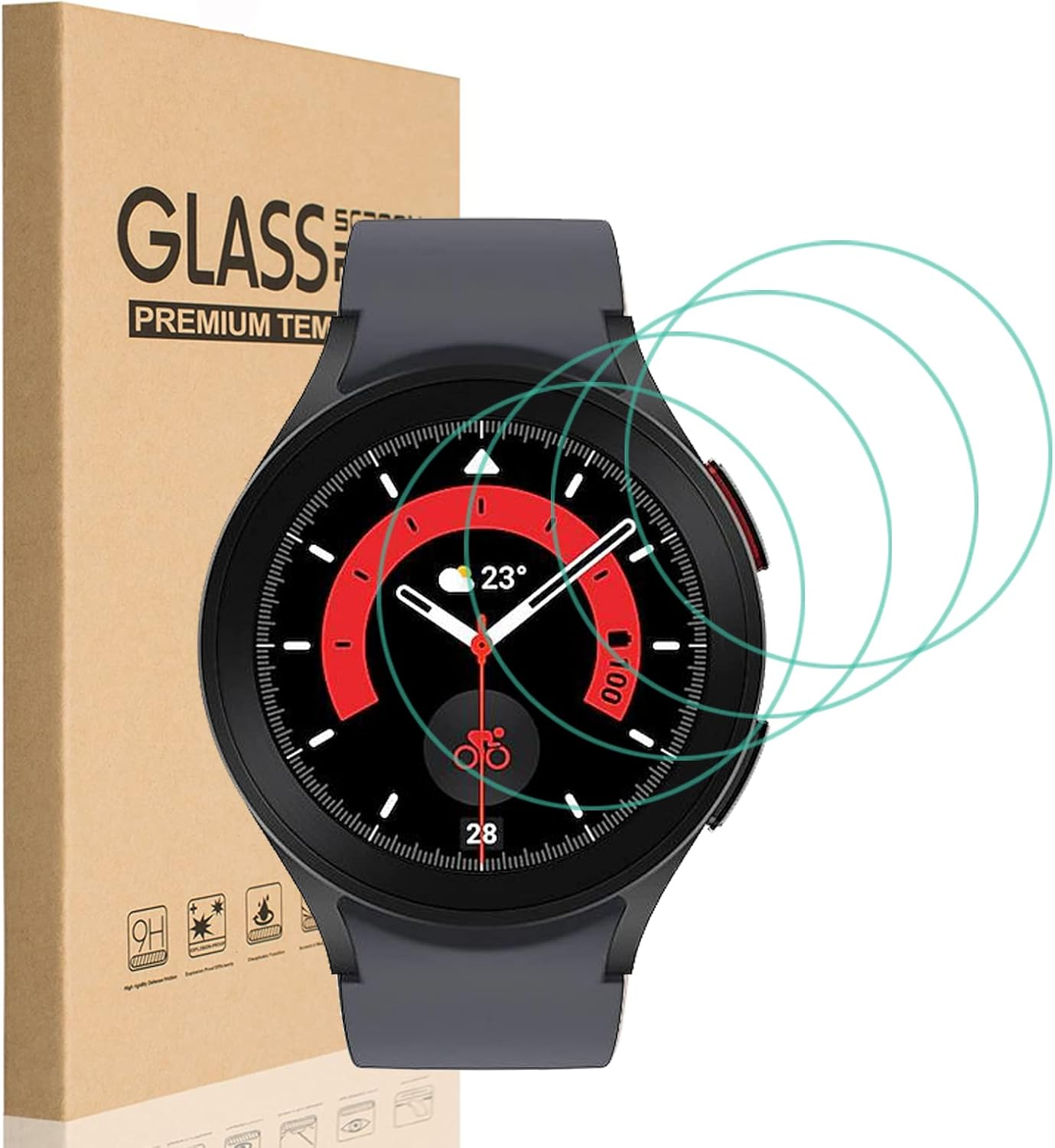 HEYUS [4 Pack] for Samsung Galaxy Watch 5 Pro 45Mm Screen Protector, HD Clear Bubble Free Anti-Scratch 9H Hardness Tempered Glass image number 2