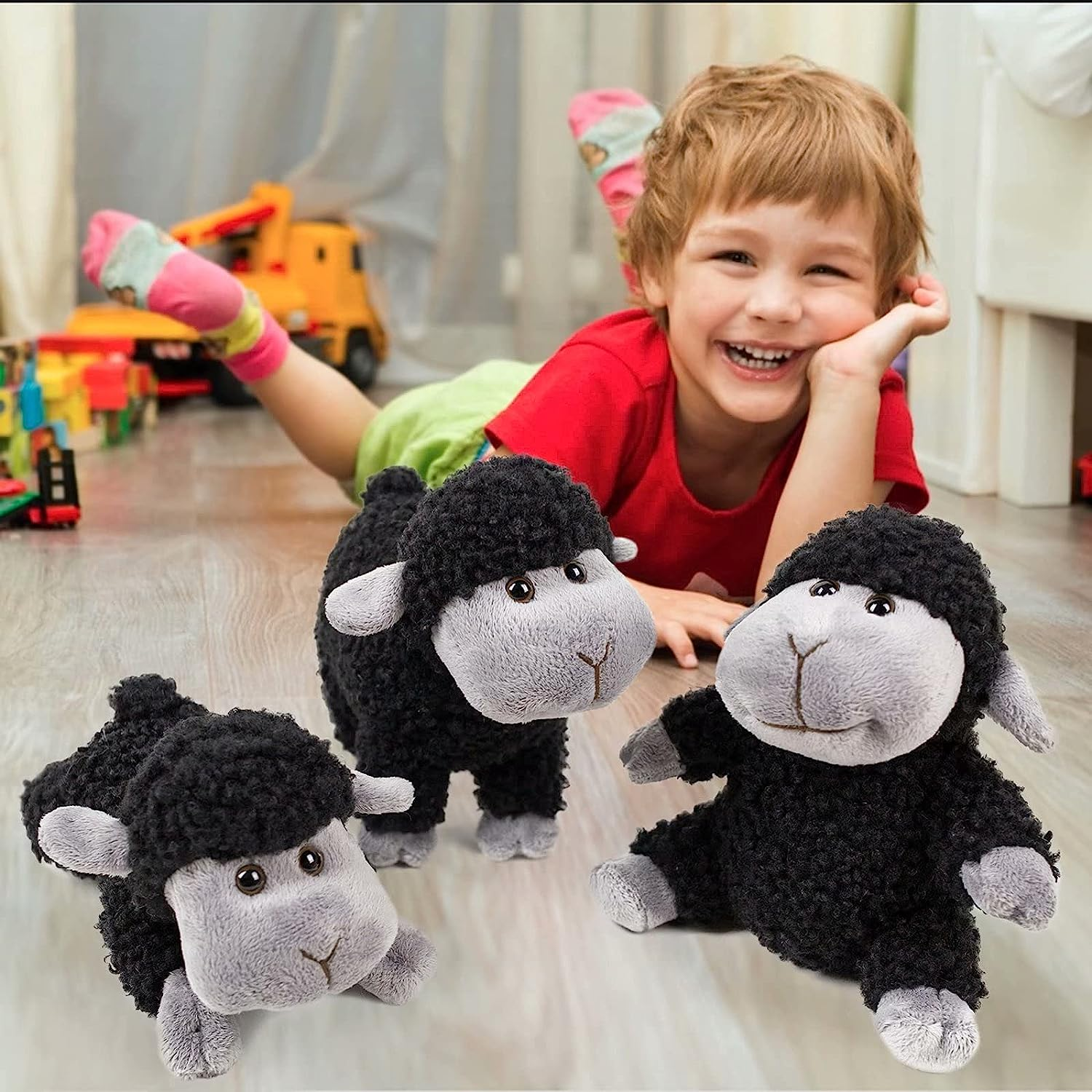 Stuffed Animal Lamb Plush Toy 3 Pcs - Cute and Soft Sheep Gifts for Kids, Boys and Girls - Black Lamb Toys - Black Sheep image number 4