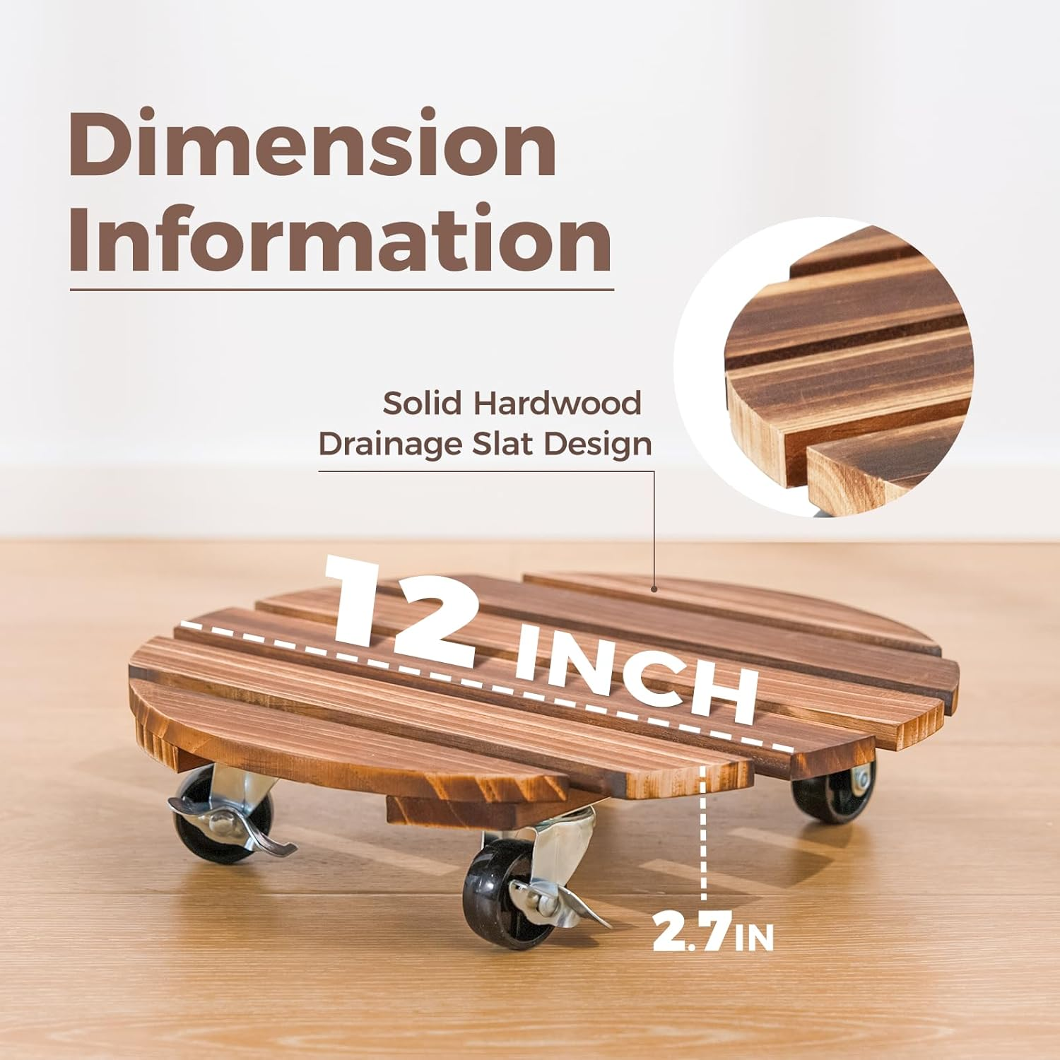 Bamworld Plant Stand Outdoor Rolling Tray Plant Caddy with Wheels 12In Plant Caster with Wheels Planter Caddy Flower Cart Plant Dolly for Heavy Duty Large Plants Plant Rollers (2 Pack )