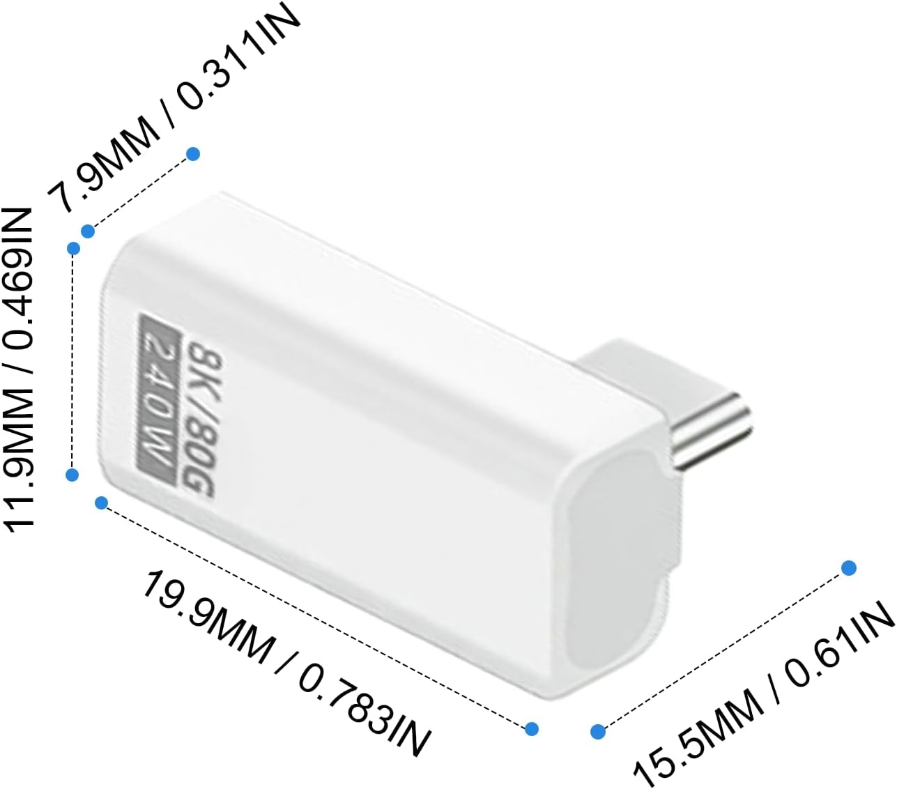 Danfetsoy 90 Degree USB-C Male to Female Adapter 80Gbps, 90 Degree 240W Type-C Adapter Extender for Macbook, Laptop, Tablet, VR, Camera, Smartphone, Etc(White 2Pack)