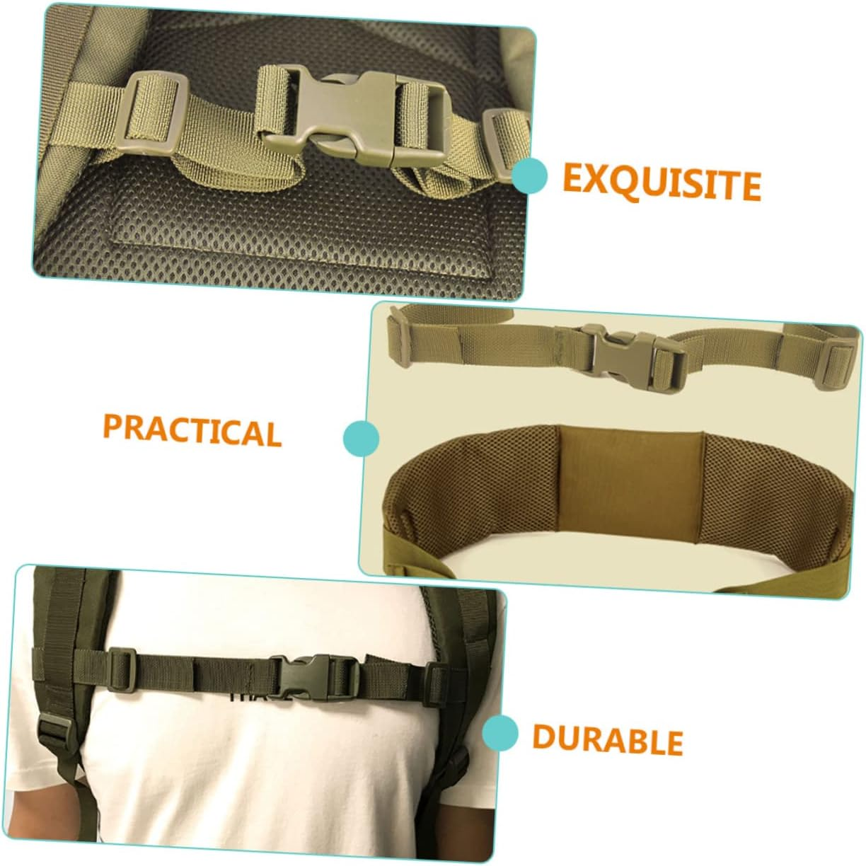 Parliky 2Pcs Adjustable Backpack Straps Backpack Sternum Strap Bag Chest Strap Sternum Strap Buckle Backpack Chest Belt Backpack Connect Straps Outdoor Travel Stretch Strap Nylon - Army Green image number 6