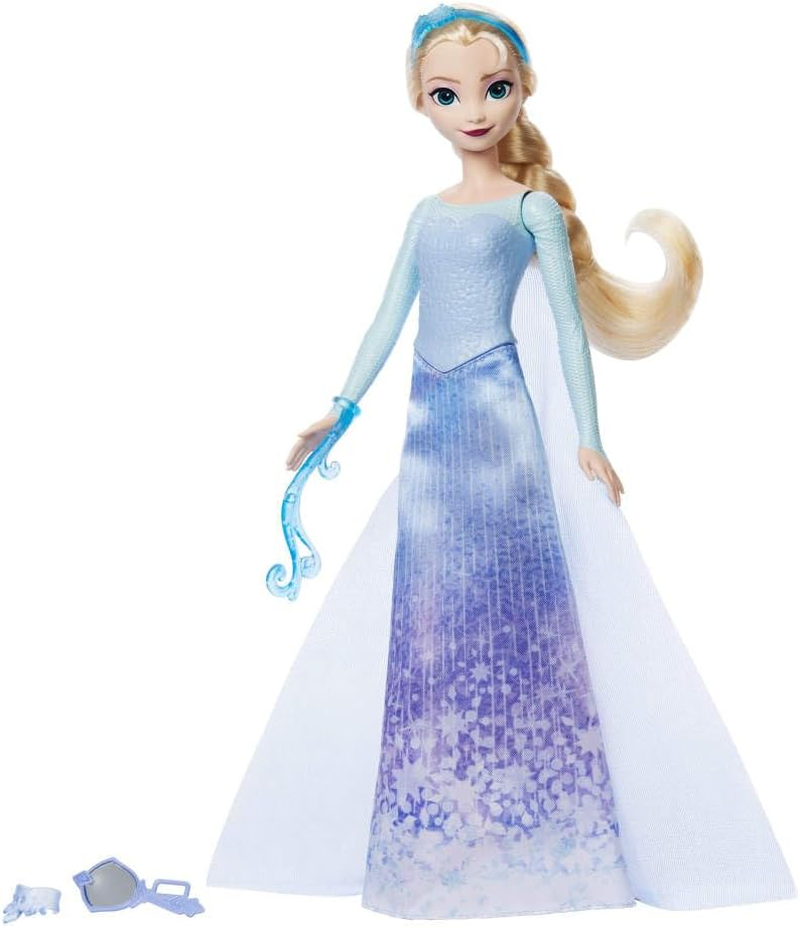 Mattel Disney Frozen Elsa Fashion Doll Set, Spin & Reveal with 11 Surprises Including 5 Accessories, 5 Stickers & Play Scene, Inspired by Disney Movie image number 1