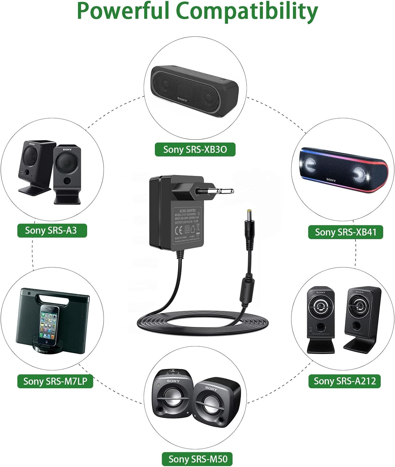 Gonine 5V Charger for Sony SRS-XB30, 5V 3A Power Supply Adapter for Sony AC-E0530 SRS-XB30 SRS-XB41 Rdp-M5Ip Rdp-M7Ip SRS-A1 SRS-A212 SRS-A3 SRS-M50 M55 K. Wireless Bluetooth Speaker image number 4