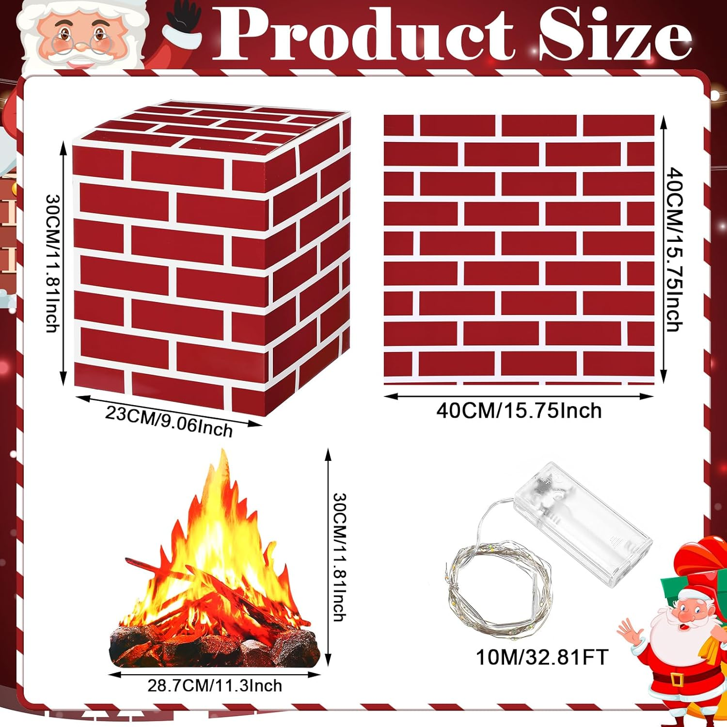 15 Pcs Christmas Cardboard Fireplace Prop Set Red Brick Cardboard Fireplace with Fake Fire Fake Flame Red Brick Boxes Cardboard Blocks for Christmas Home Party Decorations image number 1