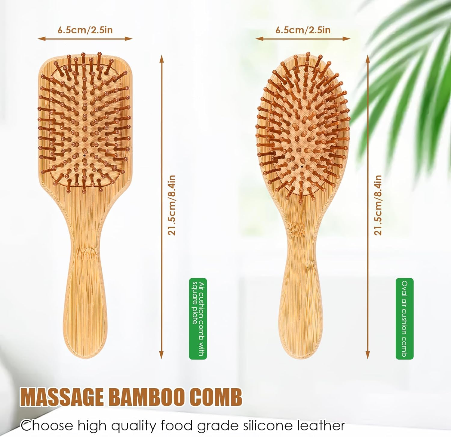 AKONE Bamboo Hair Brush, Pack of 2, Natural Wooden Hair Brushes, round Head, Bamboo Teeth, Air Cushion, No Hair Damage, Portable Hair Massage Brush, Women'S Eco-Friendly Hair Care, Female Personal Use image number 3