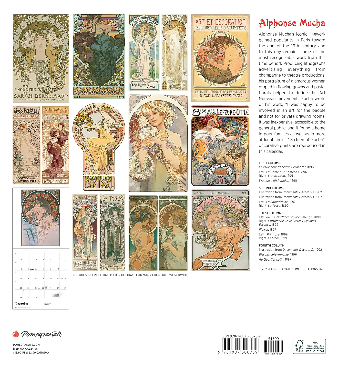 Alphonse Mucha 2024 Wall Calendar image number 1