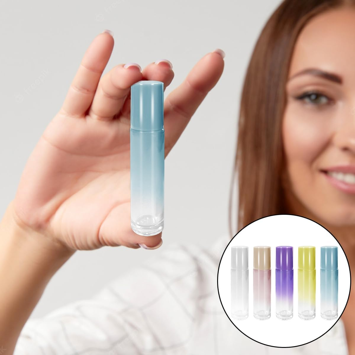 WELANE Roller Bottles, 5PCS 10ML Refillable Essential Oil Roller Glass Bottles (Gradient Color)