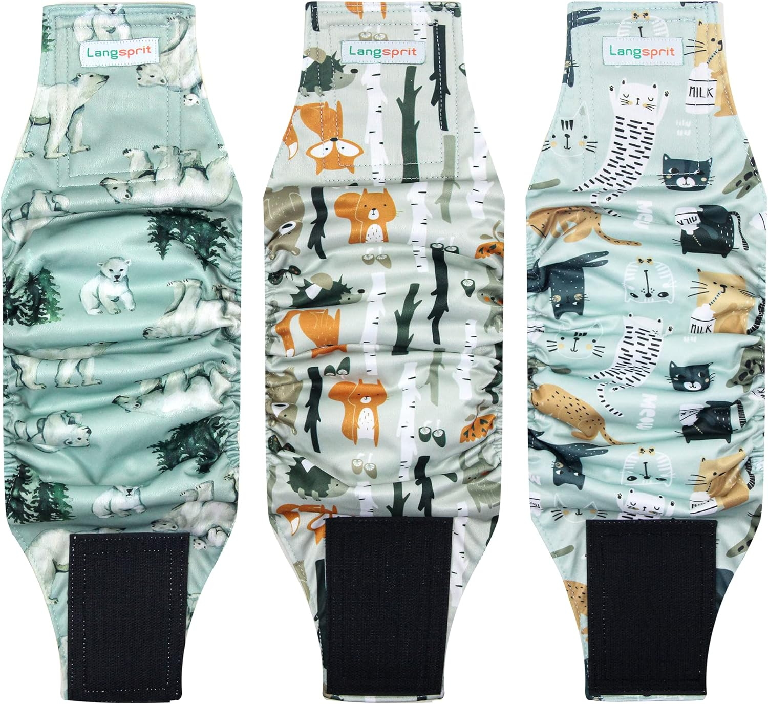 Langsprit Male Belly Bands for Dogs (Pack of 3) - High Absorbing Washable Dog Wraps - Reusable Diapers (Black, Gray, Coffee, Small)