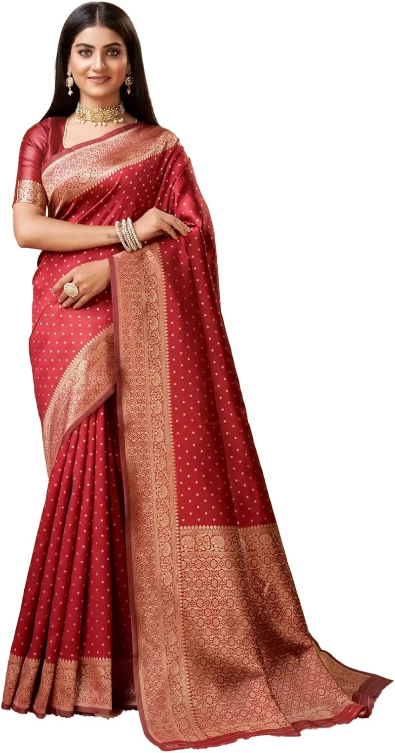 Sugathari Women'S Banarasi Saree Pure Kanjivaram Silk Saree Soft New Ladies 2023 Design Wear Pattu Sarees Latest Cotton Party Sari Collections with Blouse Piece for Wedding Sadi (SAM PARI-113)