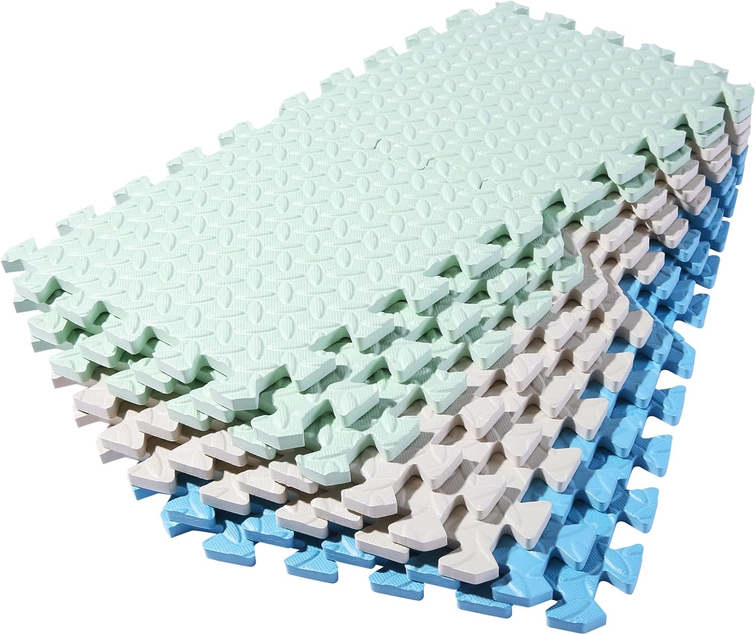 Foam Play Mat for Baby, EVA Soft Non-Toxic Baby Playmat, Interlocking Floor Mats, Solid Colored Foam Puzzled Floor Mats, Baby Play Mat Exercise Mats, 16 Tiles(White/Green/Light Blue) image number 1