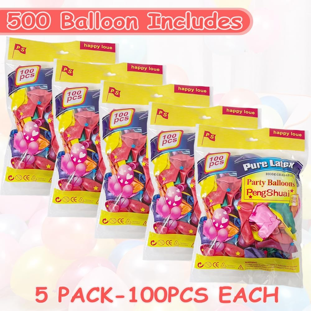 500 Pcs Balloons, 12 Inches Balloons Assorted Color Rainbow Birthday Balloons Bulk Pack of Strong Latex Balloons for Birthday Wedding Anniversary Party Decorations image number 6