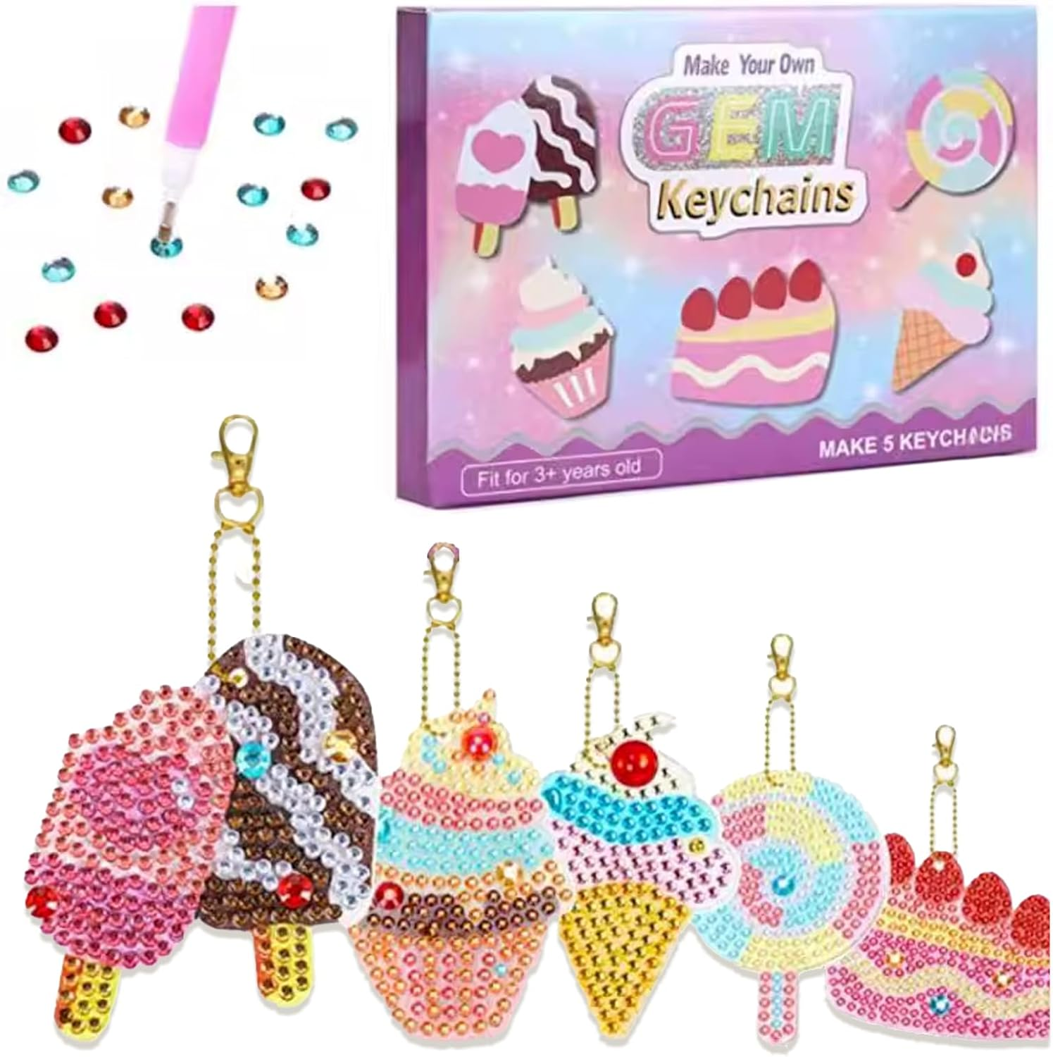 5D Gem Diamond Art Kit for Kids with Tool Kit Diamond Digital Painting Stone Art Keychain DIY Diamond Painting Stickers Supplies Suitable for Kids Adults Beginners Girls Gift image number 4
