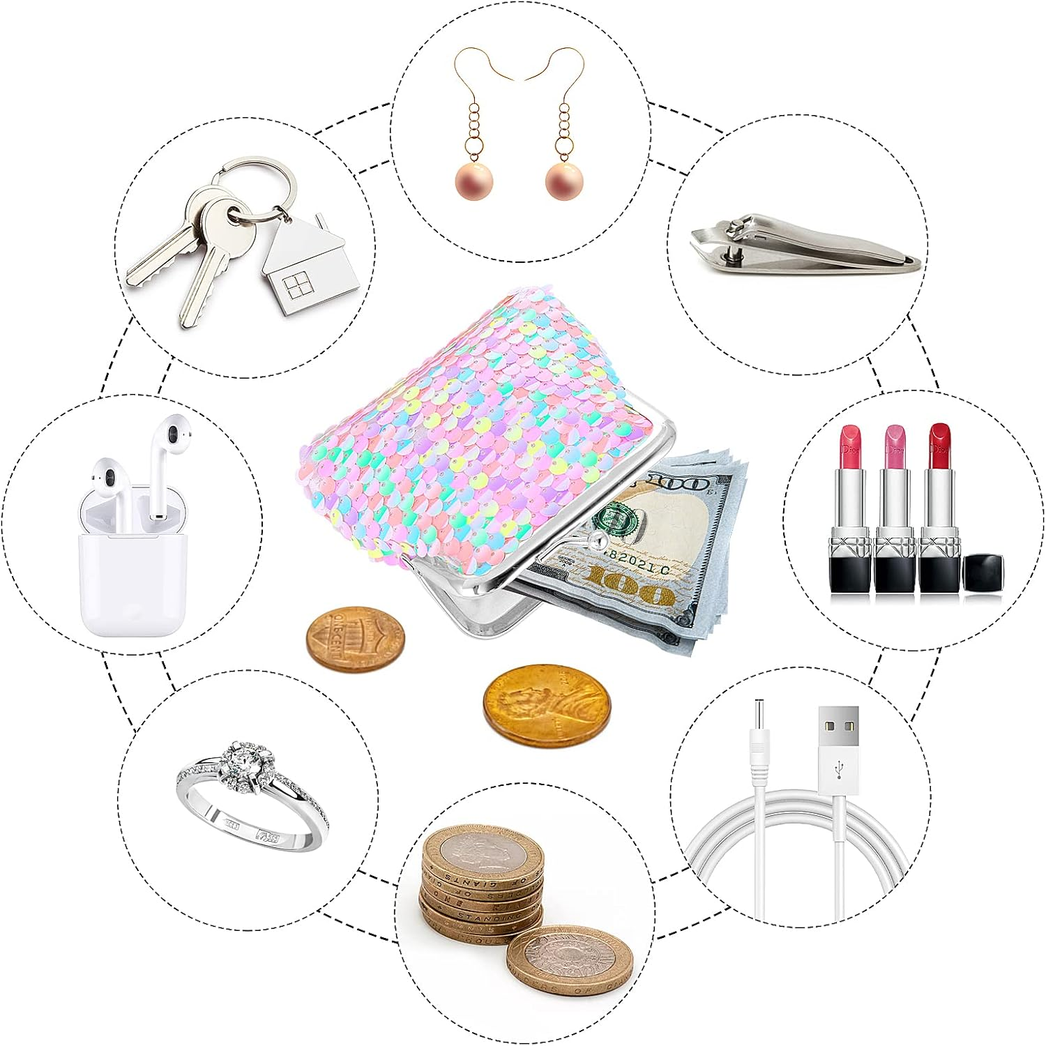 Prasacco 2 Pcs Sequin Coin Purses Reversible Sequin Mini Wallet with Kiss-Lock Closure Colorful Change Coin Purse Bag Handbags for Kids Girls Women Party Favor, Assorted, Colorful image number 6