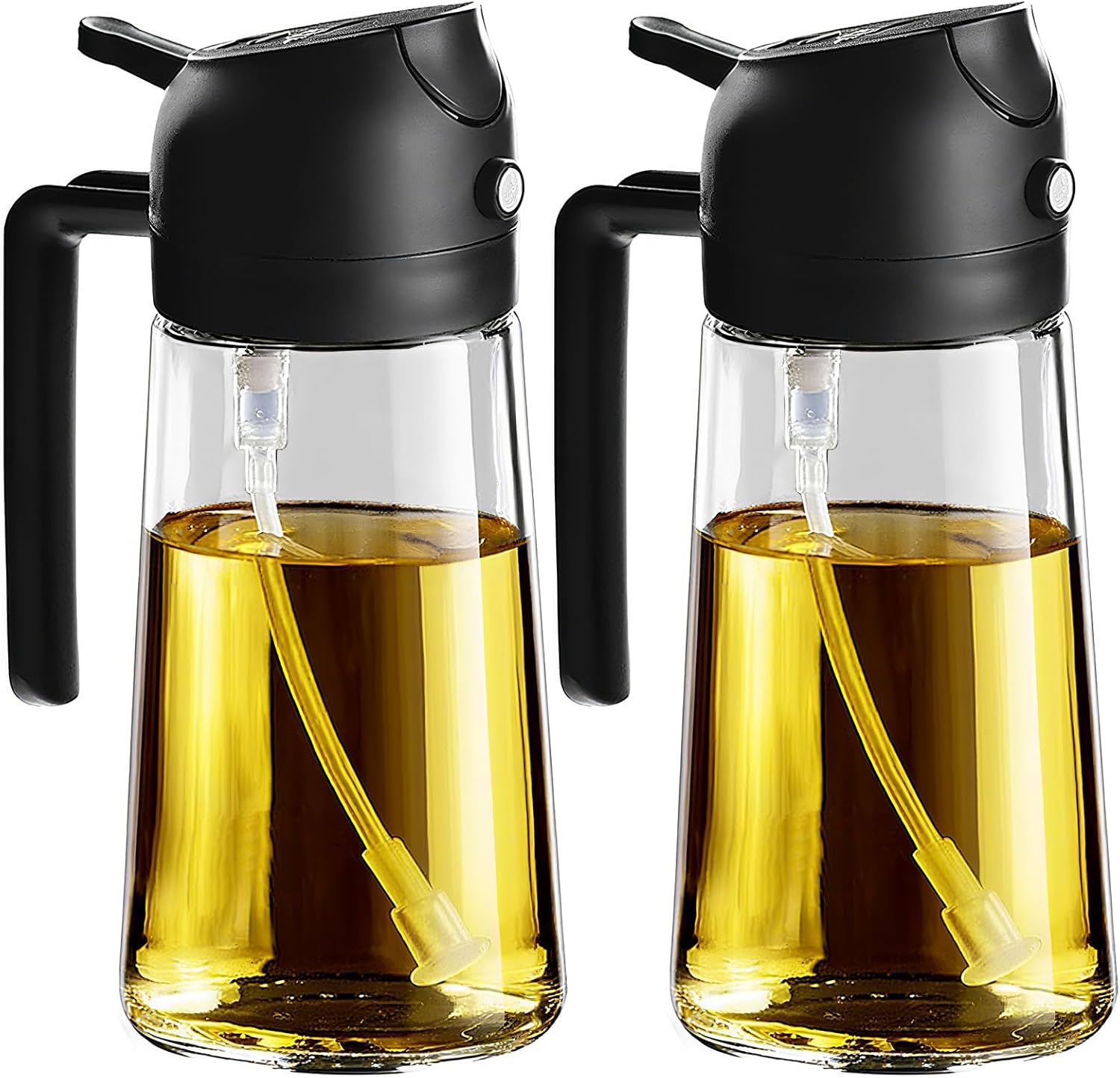 Vivva 16Oz/470Ml Olive Oil Dispenser - 2 in 1 Olive Oil Spray Bottle for Cooking Oil Sprayer Glass Oil Bottle Kitchen Tools, Premium Food-Grade Oil Mister for Air Fryer, Salad, Frying and BBQ (White)