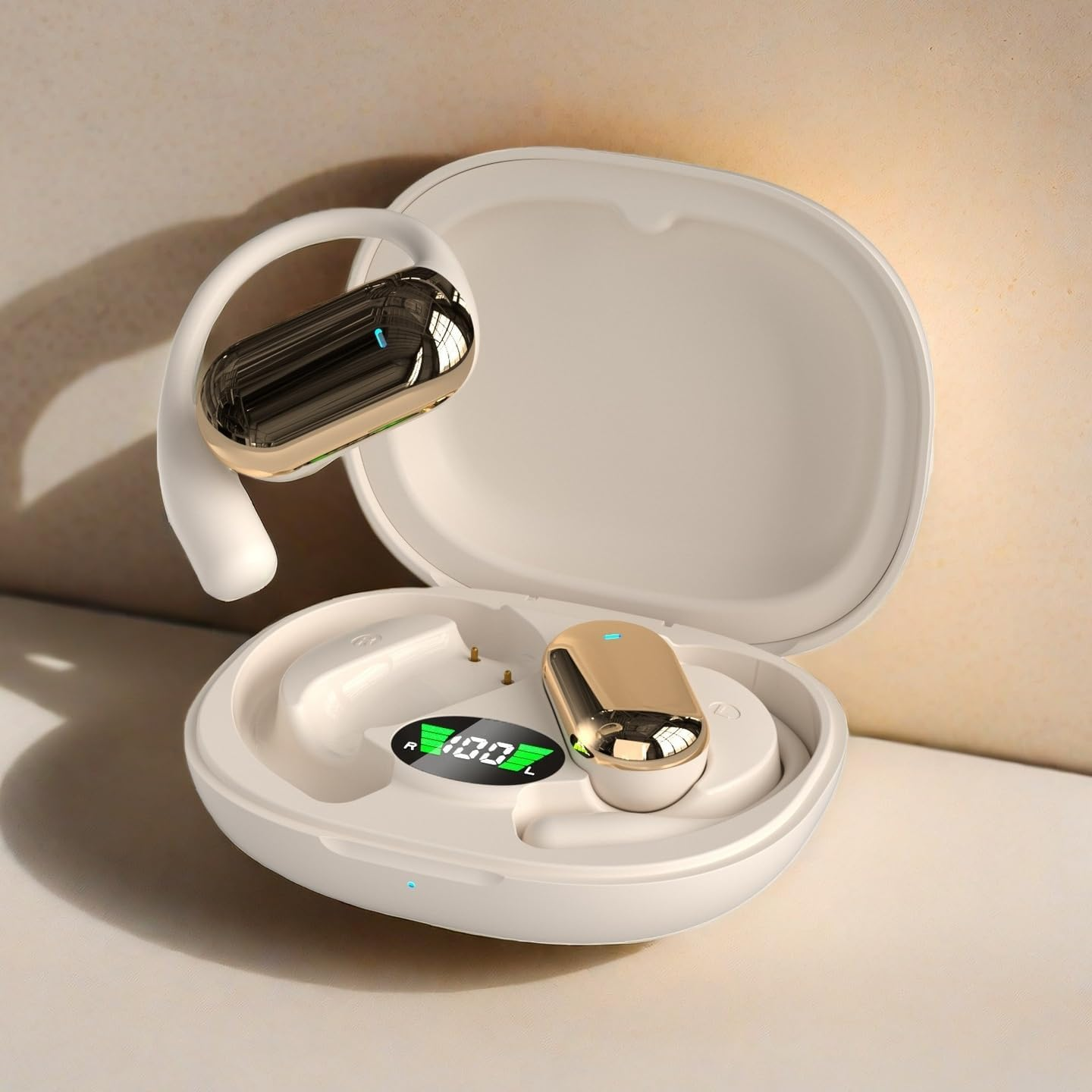 ND NEXT DESTINATION Wireless Bluetooth Headphones V5.4 Bone Conduction Headphones Open Ear (Beige) image number 4