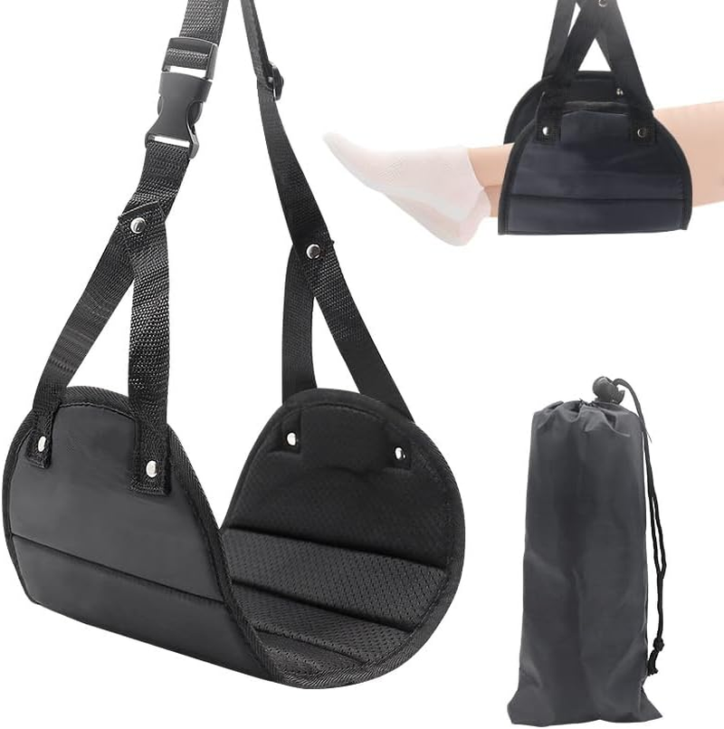 Aoiiigo Airplane Foot Rest Airplane Foot Hammock and Plane Portable Travel Foot Rest Flight Carry Adjustable Height Foot Rest Travel Accessories Footrests Hammock(Black) image number 4