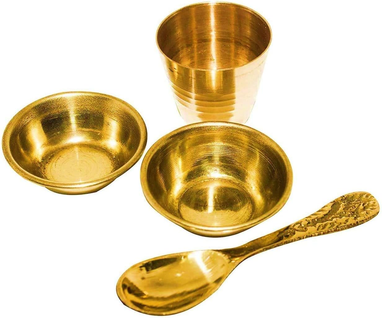 Brass Bhog 11Cm Thali Plate Laddu Gopal/Krishna Pooja Set with 1 Thali 2 Katori, 1 Glass, 1 Spoon Set for Temple Home Office Festival Diwali Gift