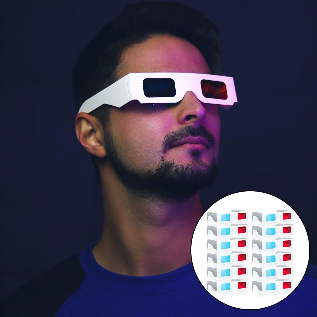 3D Cardboard Glasses, 20 PCS 3D Glasses Red and Cyan White Frame Anaglyph Cardboard for TV Movie Game image number 2