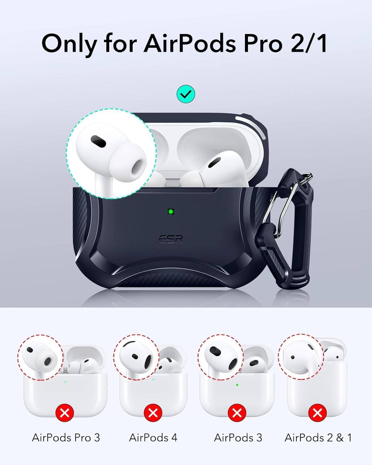 ESR for Airpods Pro 2 Case (Usb-C/Lightning), Compatible with Airpods Pro Case (2023/2022/2019, 2Nd/1St Gen), Compatible with Magsafe, Powerful Drop Protection, Magnetic Lid, Blue image number 1