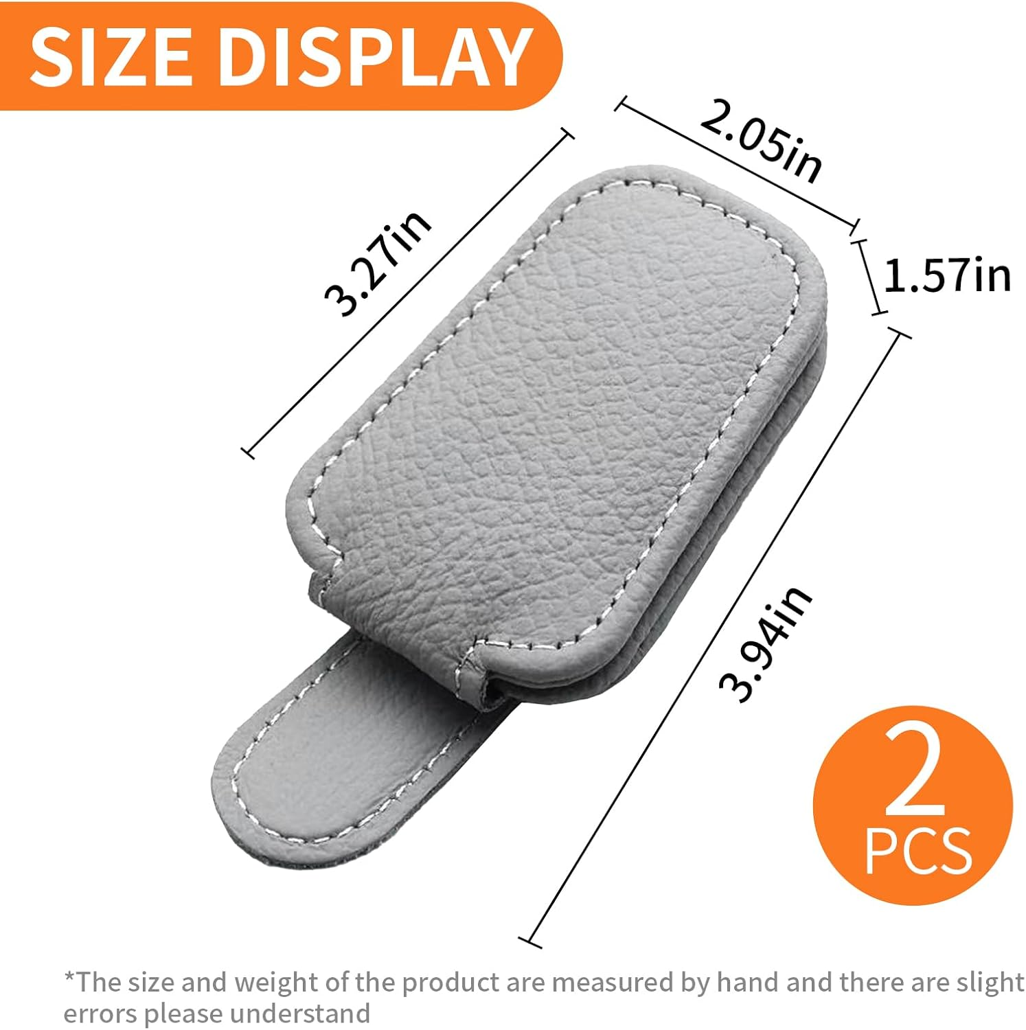 2-Pack Sunglass Holder for Car Sun Visor, Genuine Leather Car Sunglass Holder, Magnetic Glasses Clip for Cars SUV, Car Accessories, Glasses Storage (Grey) image number 1