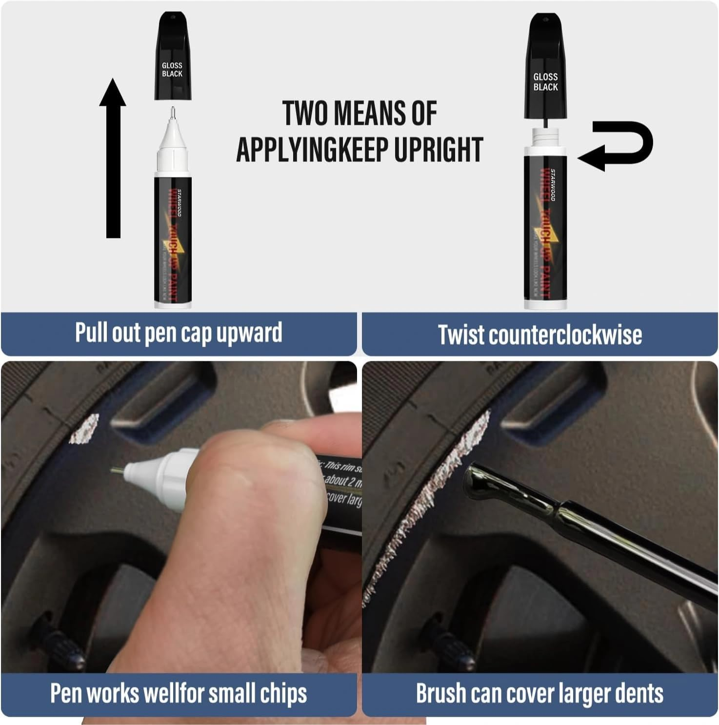 STARWOOD Black Rim Touch up Paint, Wheel Repair Paint Quick and Easy, for Cars Wheel, Car Repair, Universal Color Rims (Gloss Black) image number 3