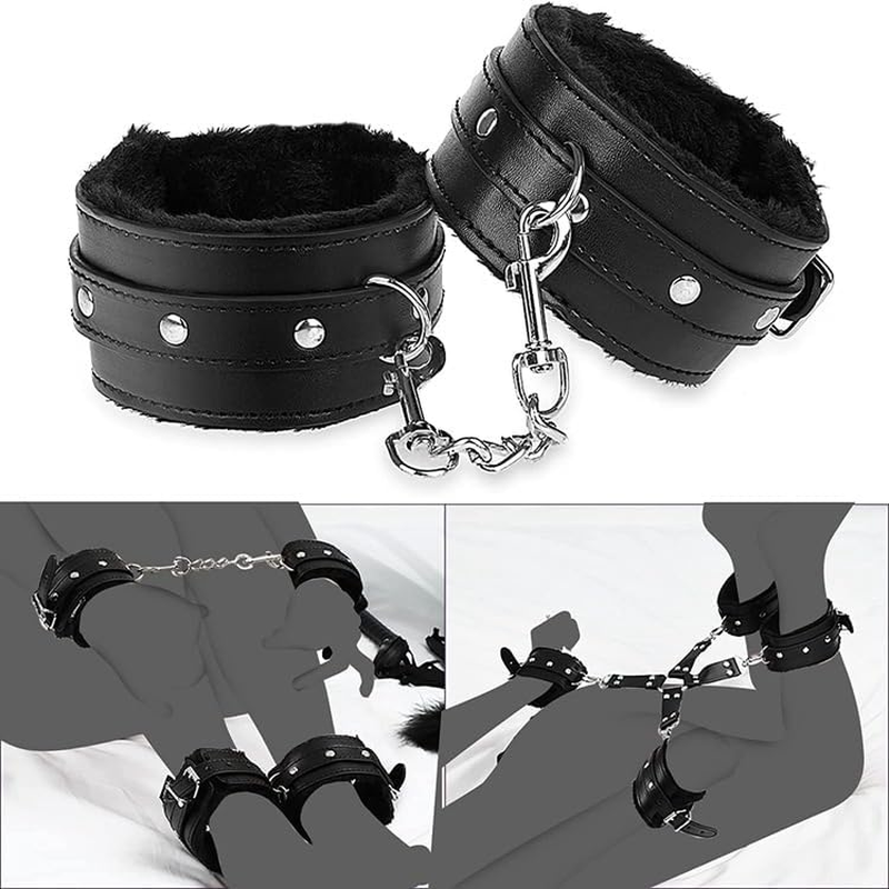 Sex Bondage BDSM Restraints Sex Toys 10 Pcs Set, SM Sex Toy Adult Toys Games Cuffs Gag Blindfold Spanking Paddle Safe Fetish Bed BDSM Kit Cuffs Nipple Clamps Ball Gag Rope Cosplay for Women Couples (Black) (Black) image number 4