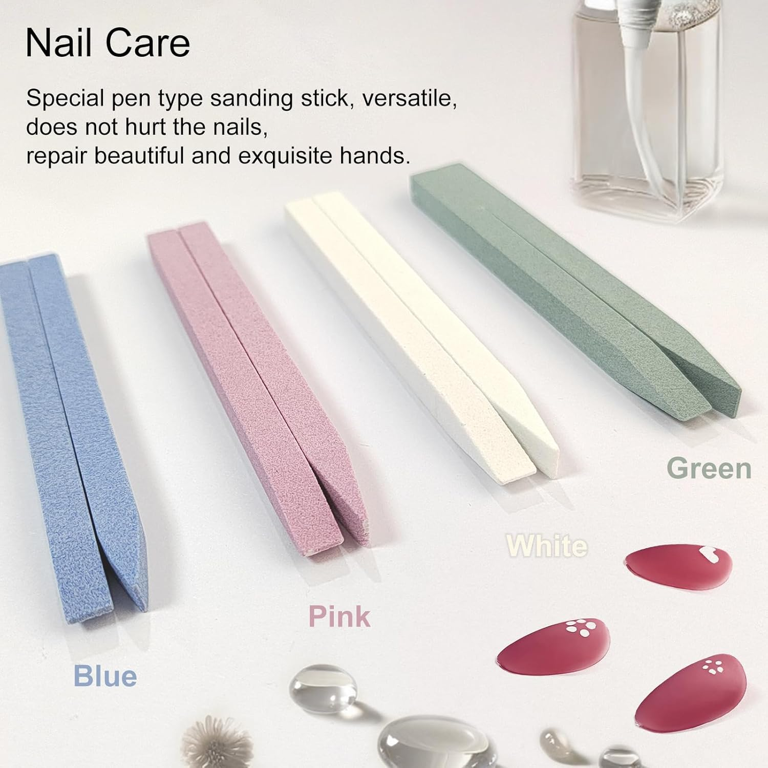 Jaasuee 8 Pieces Stone Nail File and Pumice Stone Stick Set - Nail Cuticle Pusher and Buffing Tool for Home and Salon Use image number 1
