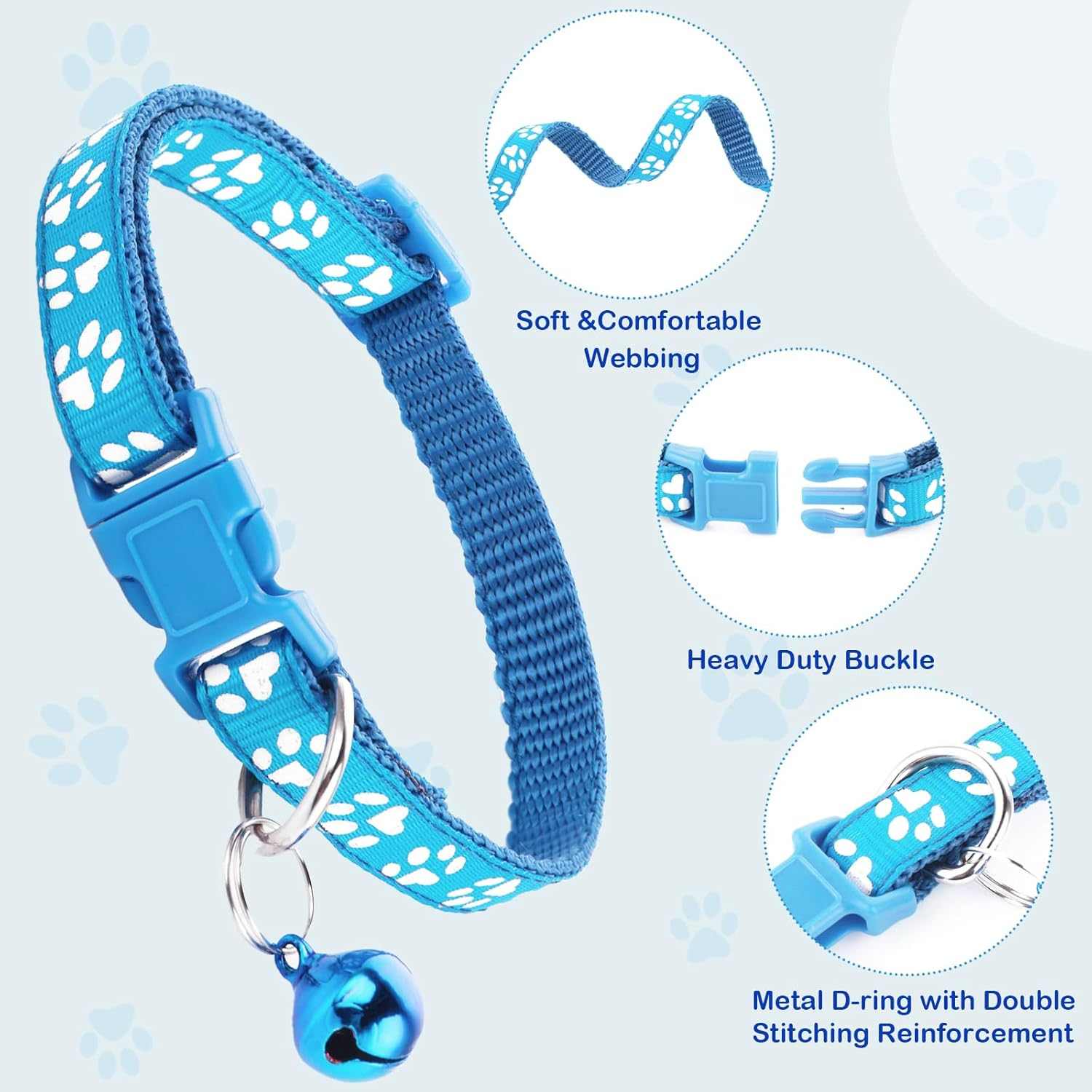 3 Pack Puppy Collar and Leash Dog Collar and Leash for Small Dogs Pet Cat Kitten Collar and Leashes Adjustable Training Rope Quick Release Paw Print Soft Nylon Pet Collar image number 5