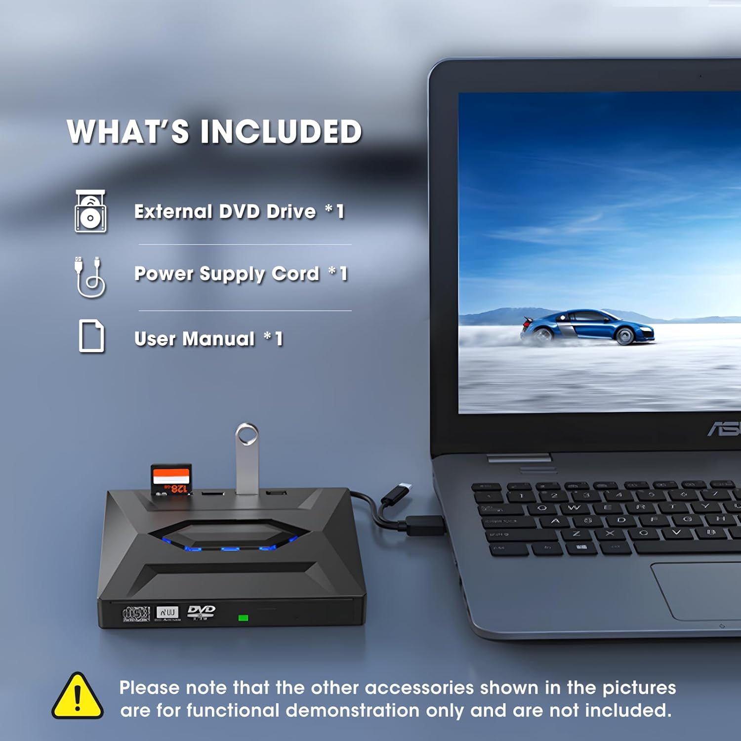 ROOFULL External CD DVD Drive USB 3.0 & USB-C CD ROM Burner DVD Player with USB Hub and SD Card Reader, Portable CD DVD +/-RW Optical Disk Drive Writer for Laptop PC Windows 11/10, Mac, Linux Computer image number 2