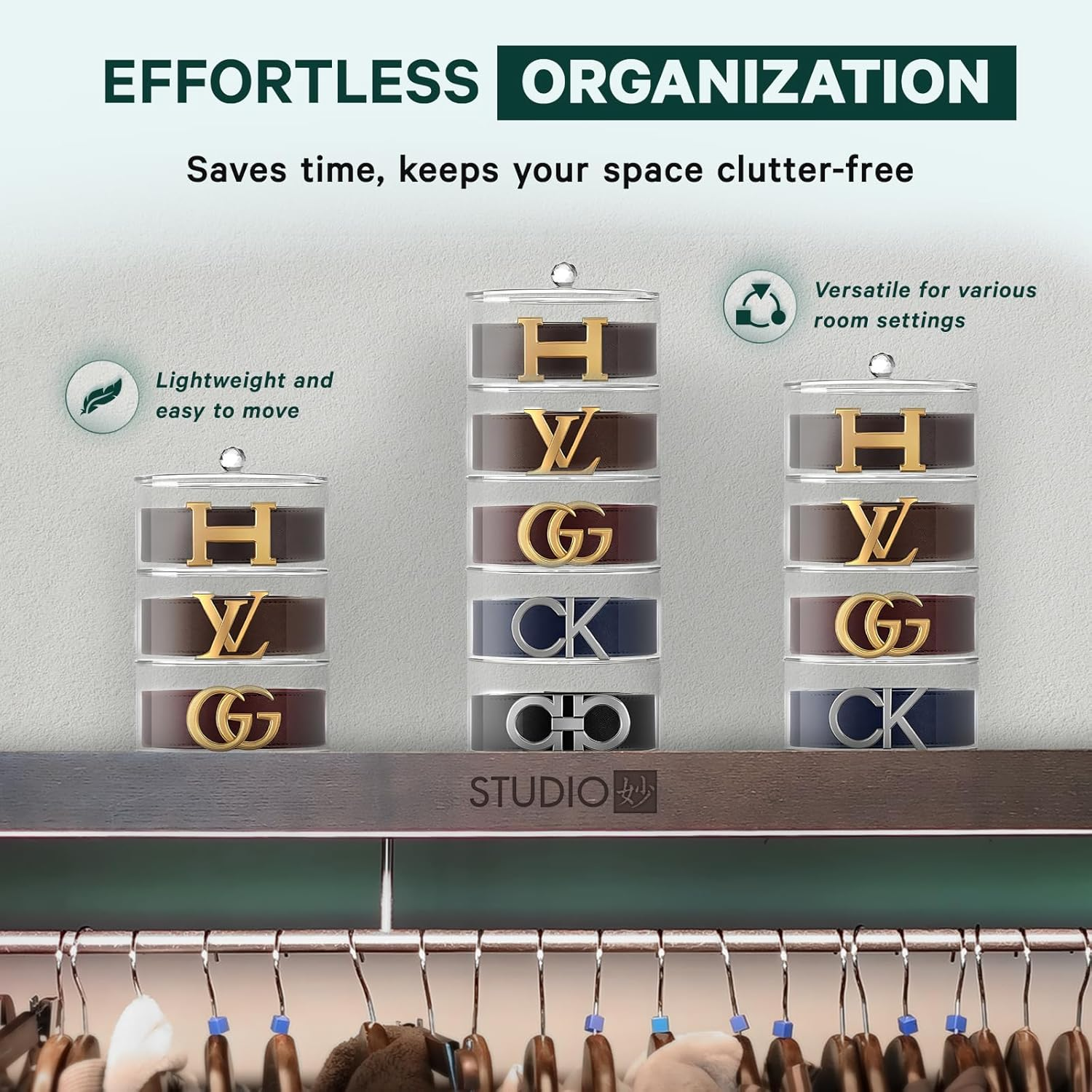 STUDIOMYO Acrylic Belt Organizer, 5-Layer, Clear, Minimalist, Dustproof, Unisex, Ideal for Jewelry, Watches, Cosmetics image number 5