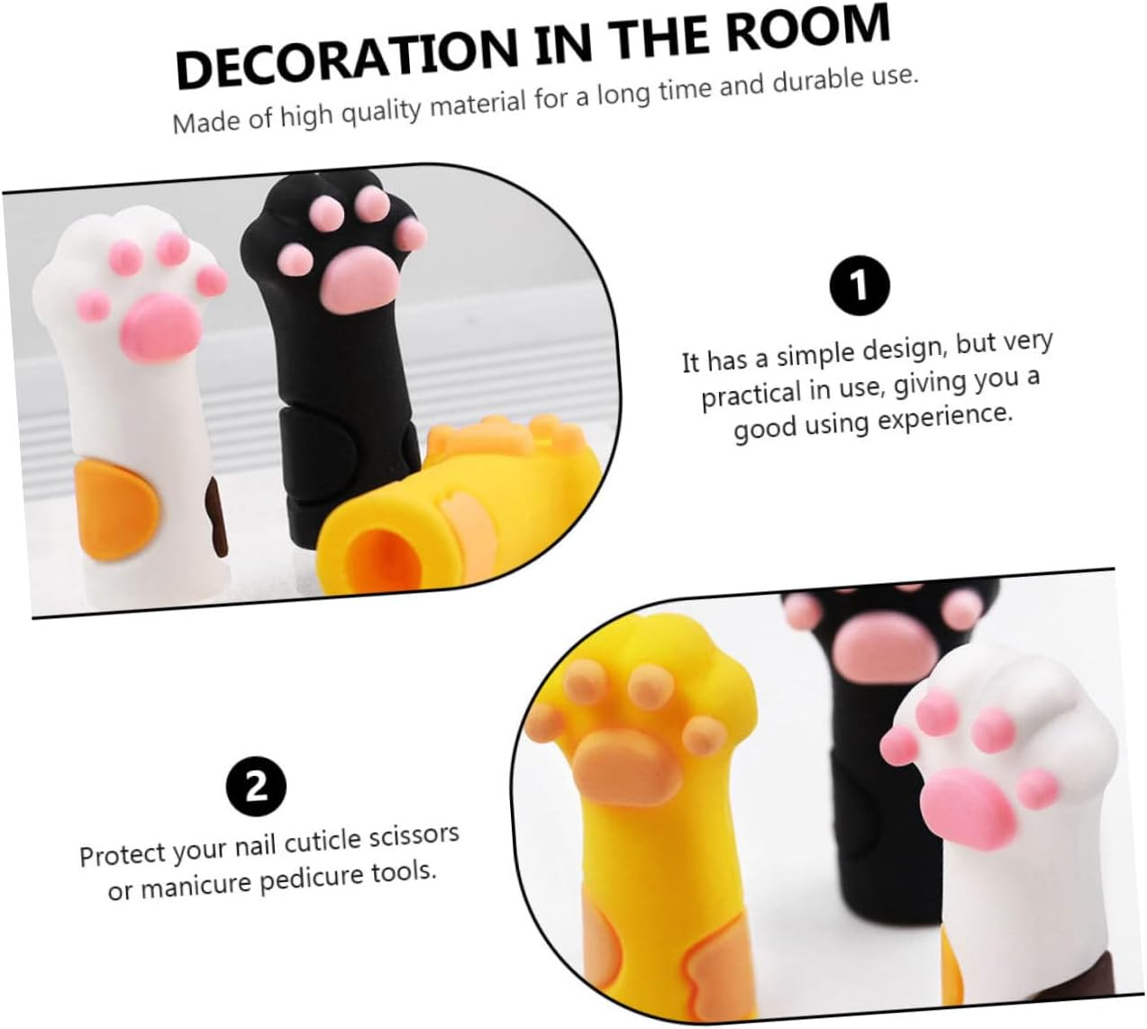 Beaupretty 6Pcs Silicone Cat Paw Shaped Scissors Caps Protective Cover Set for Manicure and Pedicure Tools Nail Cuticle Tool Holders in White, Black, and Yellow for Travel Storage image number 4
