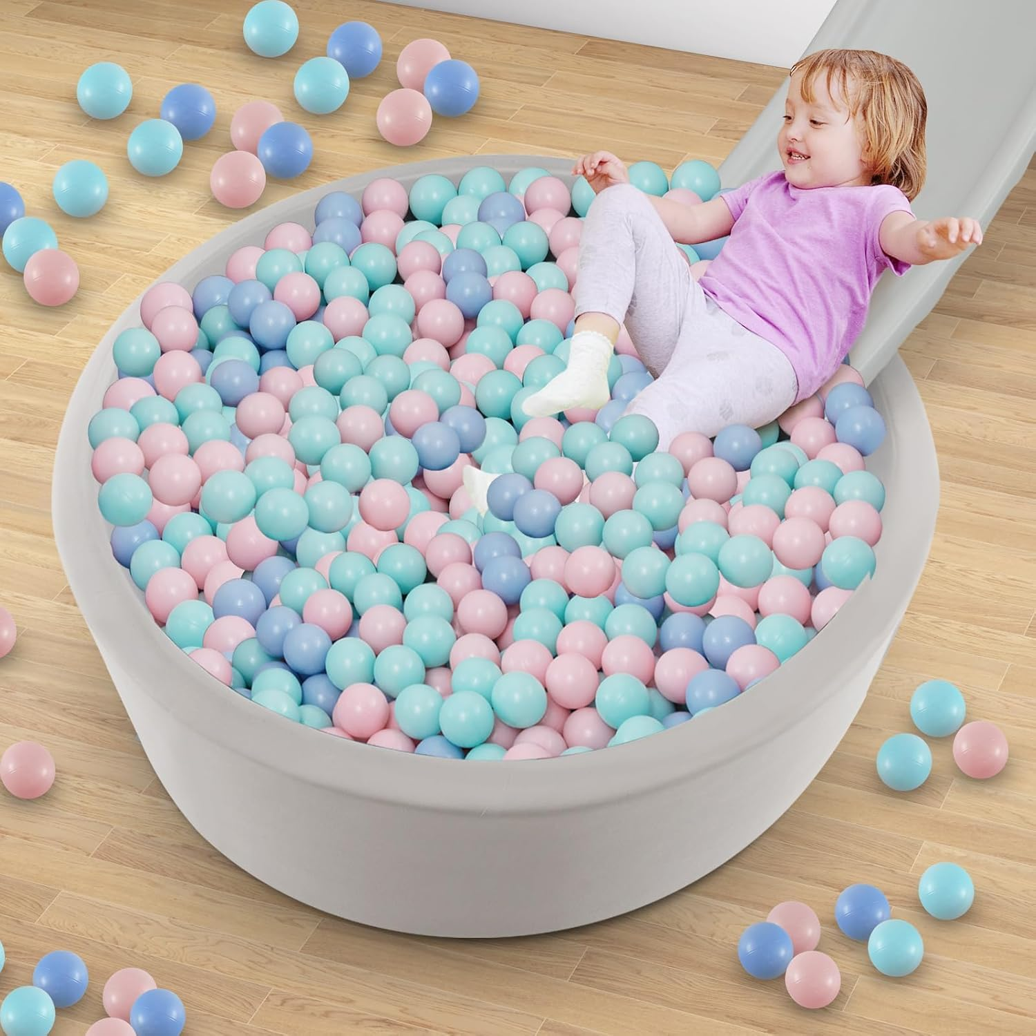INFANS Foam Ball Pit for Toddlers with 200 Balls, 90X30Cm Large round Ball Pool Playpen with Soft Memory Sponge Pad, BPA Free Kids Babies Indoor Outdoor (Gray)