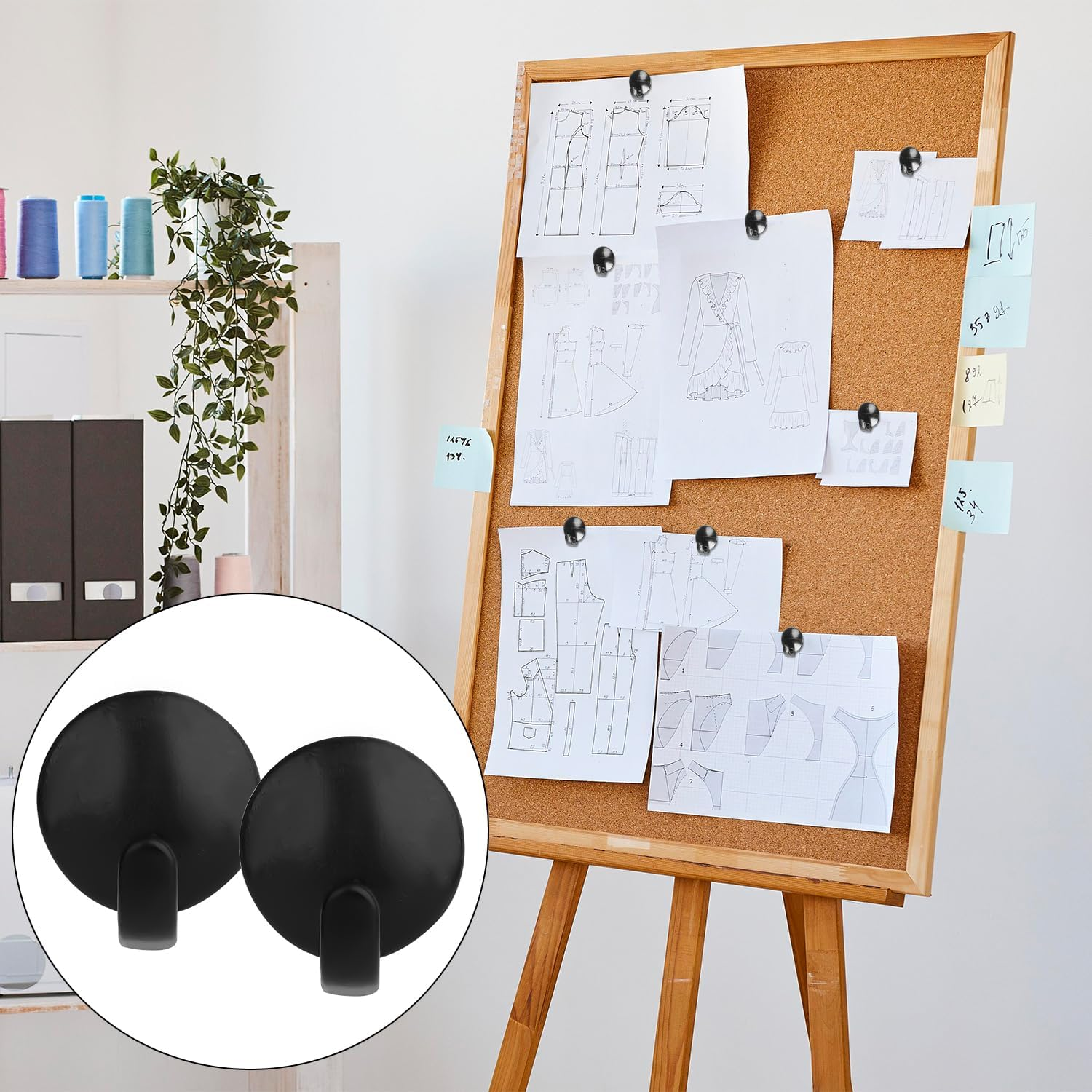 NQEUEPN 20Pcs Cubicle Hooks, Metal Cubicle Clips for Fabric Small Walls Push Pin Hooks Picture Hanger Nails Push Pin Hangers for Office Home Kitchen Cork Board Cubicle Supplies (Black) image number 1