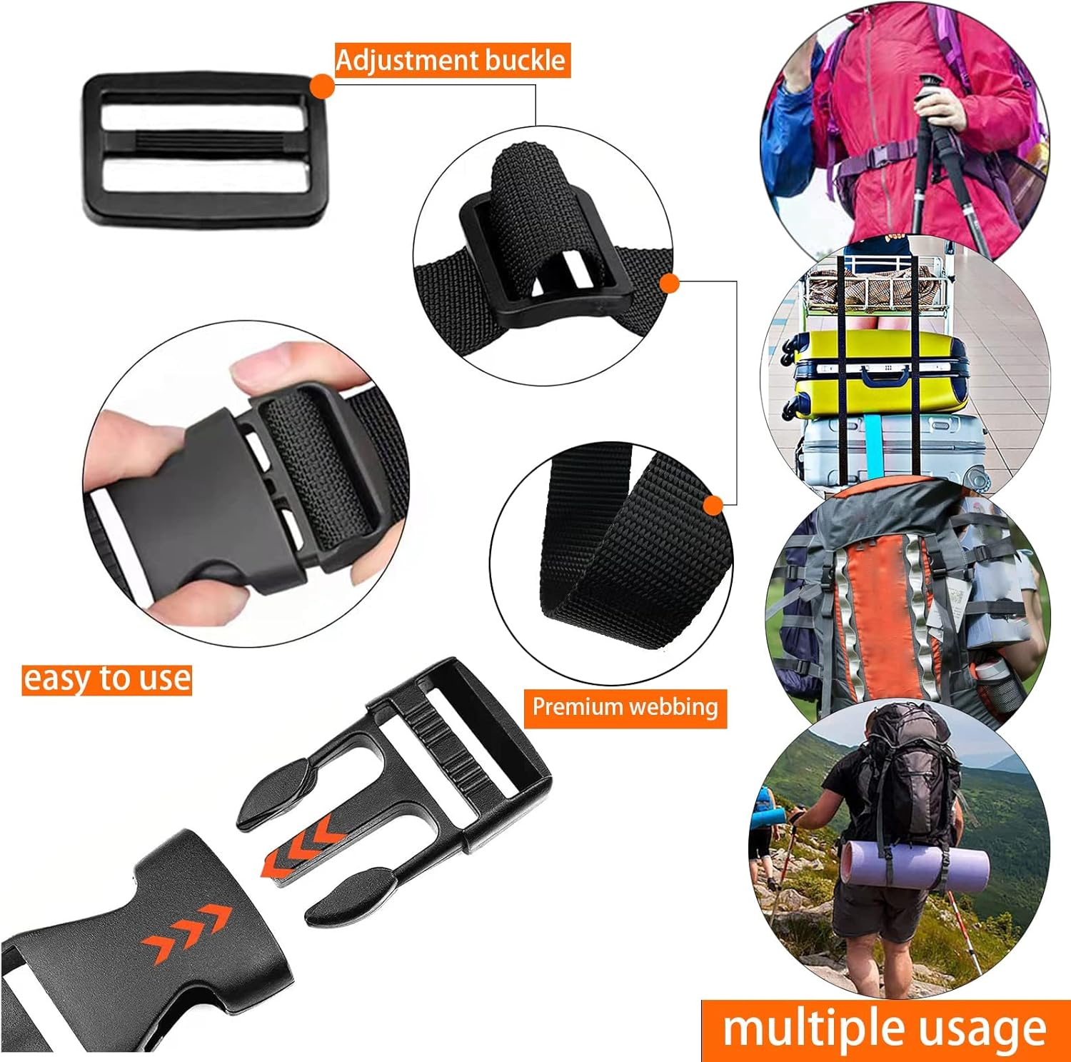 Utility Strap,Heavy Duty Secure Straps for Outdoor Sports, Backpacking, Sleeping Bag Compression, Luggage, Bundling, with MOLLE Gear Quick Release Buckle 4 Pcs image number 1