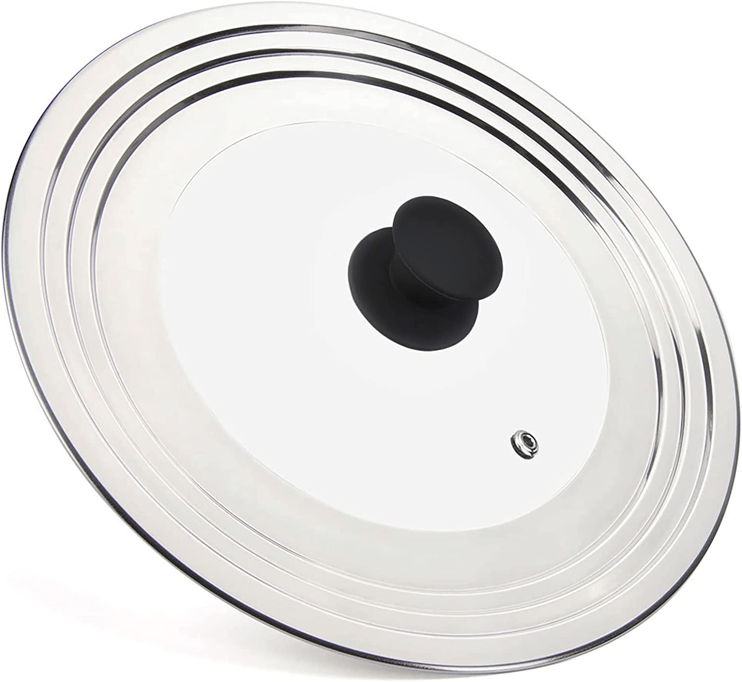 Wishdirect Universal Lid for Pots and Pans - One Size Fits All 21-31Cm Pots Frying Pans Skillets Woks, Replacement Pot Lid with Heavy Duty Heat Resistant Silicone Knob (Black, round Handle)